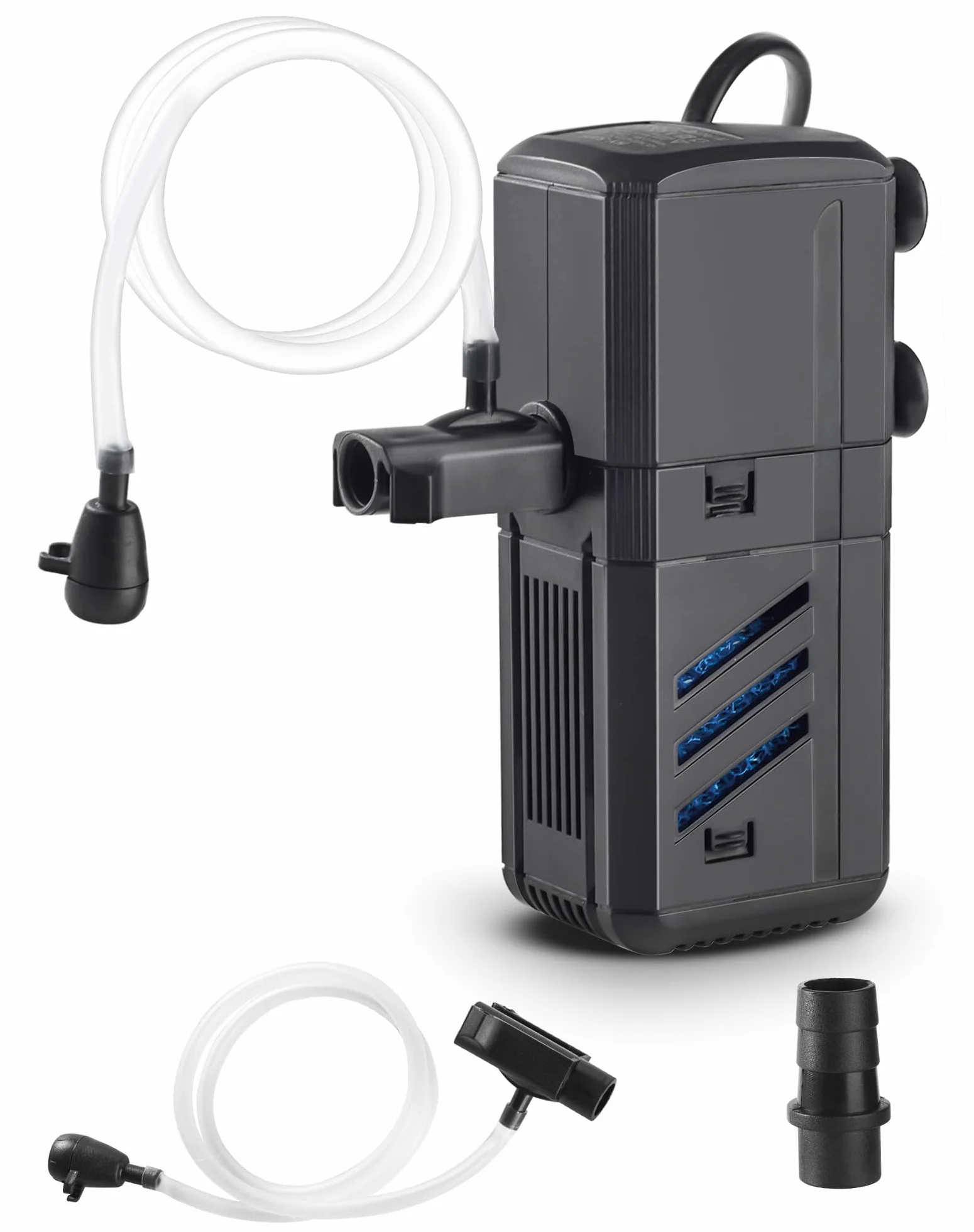Filtro per Acquario Interno con Flusso Massimo di 500L/H 6W - Pompa Regolabile e Silenziosa per Acquari da 30L a 500L - Spugne Filtranti per Pesci e Tartarughe