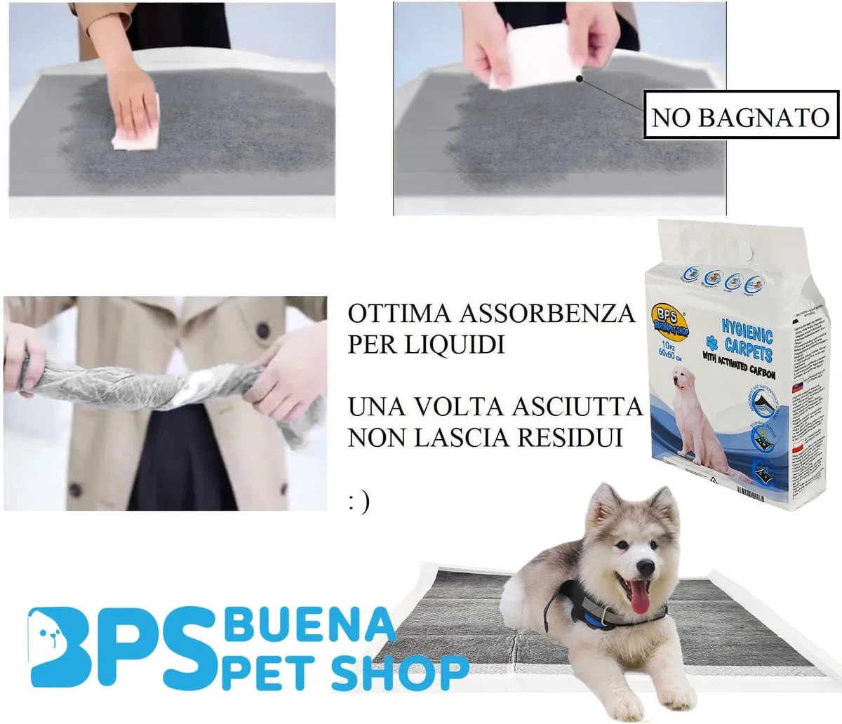 Tappetino Igienico Assorbente per Cani con carboni attivi (100pezzi 60x60cm)