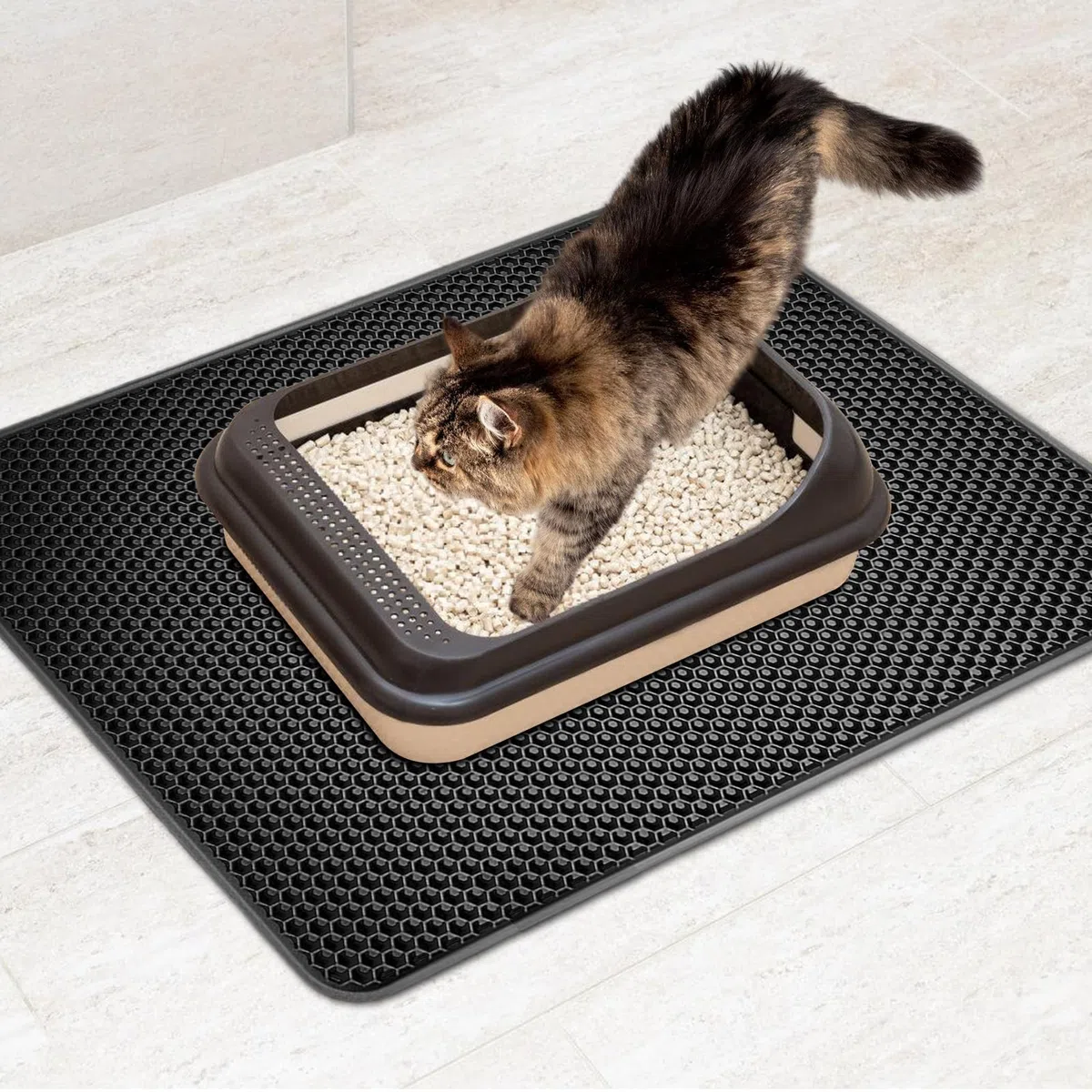 Tappetino per lettiera per gatti, 90 x 60 cm: doppio strato, tappetino per lettiera per gatti, grande con impermeabile e antiscivolo, design a nido d'ape, tappetino per gatti, in materiale EVA