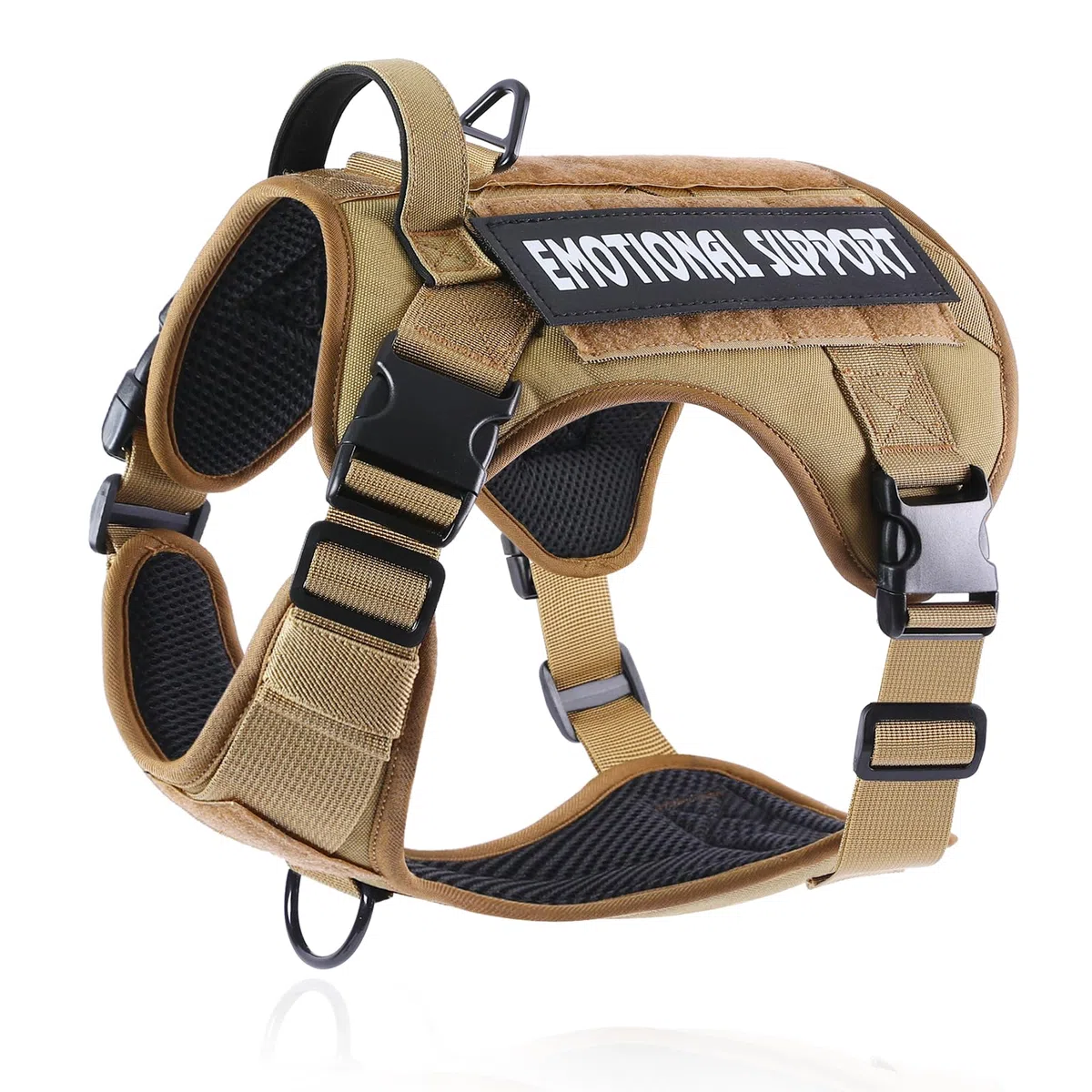 COMSLE Pettorina Tattica Anti Tiro per Cani Taglia Piccola Media Grande, Pettorina Antifuga Cane Regolabile con 4 Fibbia + Comodo Maniglia, Marrone, L