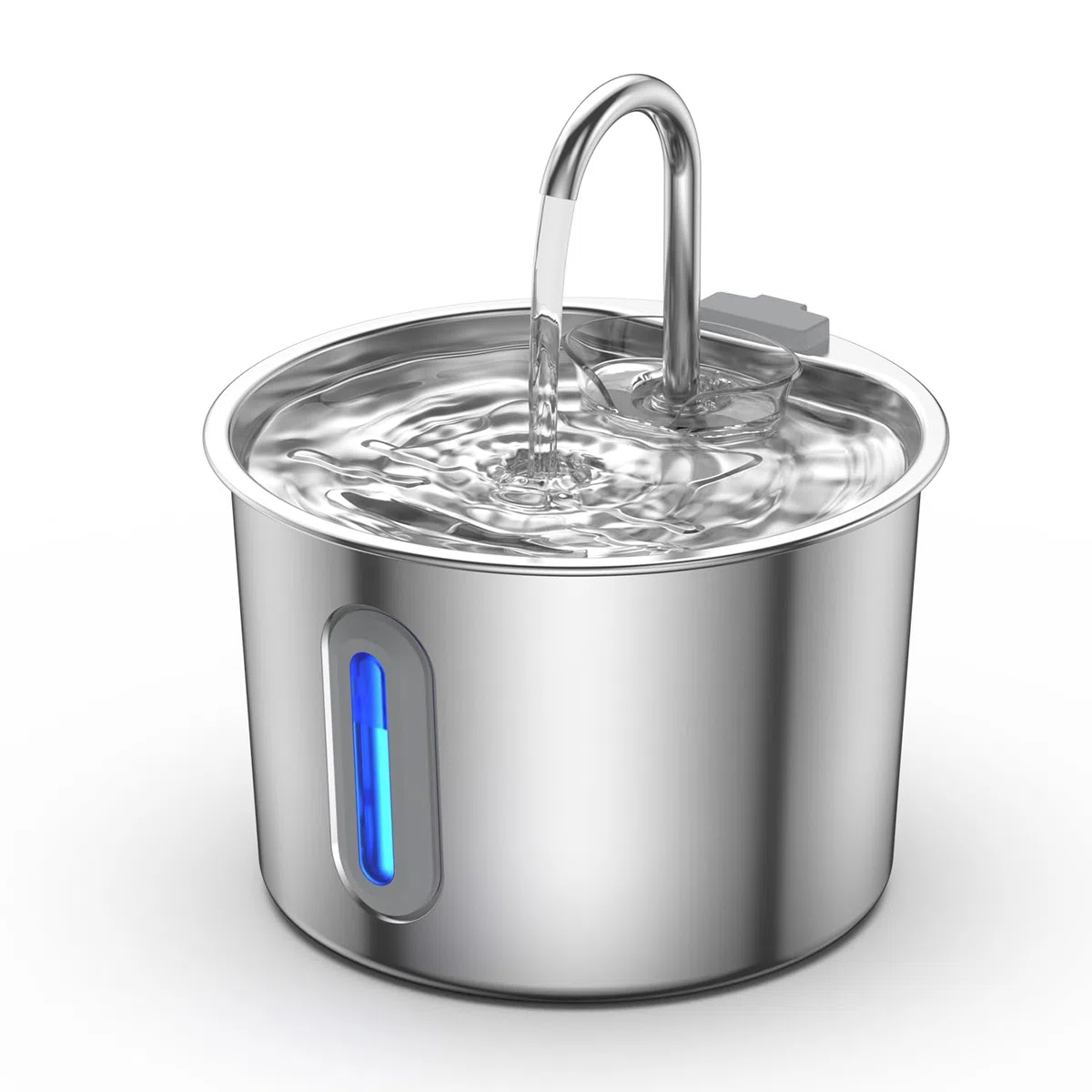Zivacate Fontanella per Gatti Acciaio - 2,2 L Fontana per Gatti con Pompa Ultra Silenziosa, Finestra LED, Sistema di Filtraggio Triplo, Fontanella Gatto con Cavo (con 3 Filtri & 3 Spugne)