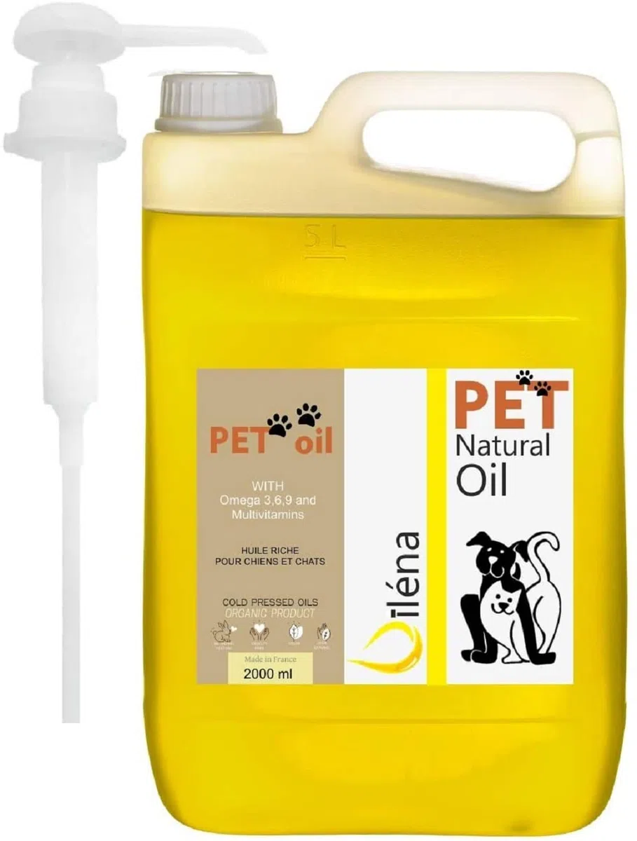 Olio per Animali Domestici | Integratore Naturale | Ricco di Omega 3,6,9 e Vitamina E | Benefici per Pelle e Pelo | Per Cani e Gatti | 6 Oli Spremuti a Freddo, 2000 ML