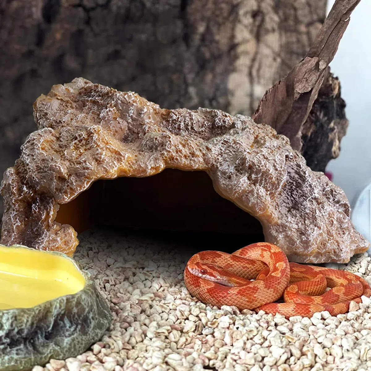Pelli di rettili Roccia Rettile Grotta Nascondiglio Terrario Habitat Decor Ornamento per Piccole Lucertole Drago Barbuto Serpente Tartaruga Rane Anfibi Grande