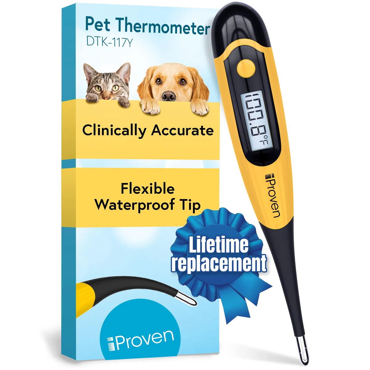 iProven Termometro per animali domestici (Termometro) per rilevamento preciso della febbre - Adatto per gatti/cani - Termometro impermeabile per animali domestici - Letture rapide termometro per gatti