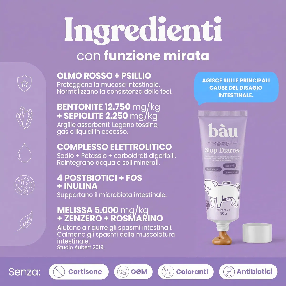 Bau Sollievo Intestinale Cane per Diarrea in Pasta con Elettroliti e Fibre, Mangime Complementare Supporto Regolarità Intestinale, Formula Appetibile per Cani e Cuccioli, Facile da Somministrare
