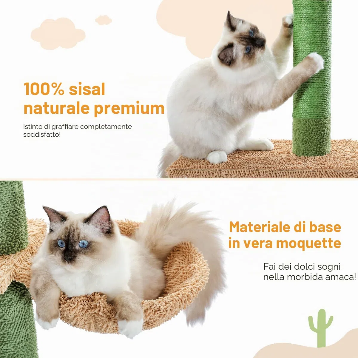 PAWZ - Tiragraffi a forma di catus, da terra fino al soffitto, tiragraffi a torre per gatti con altezza regolabile (229-275 cm), 5 ripiani, con comoda amaca, ripiani e palline penzolanti