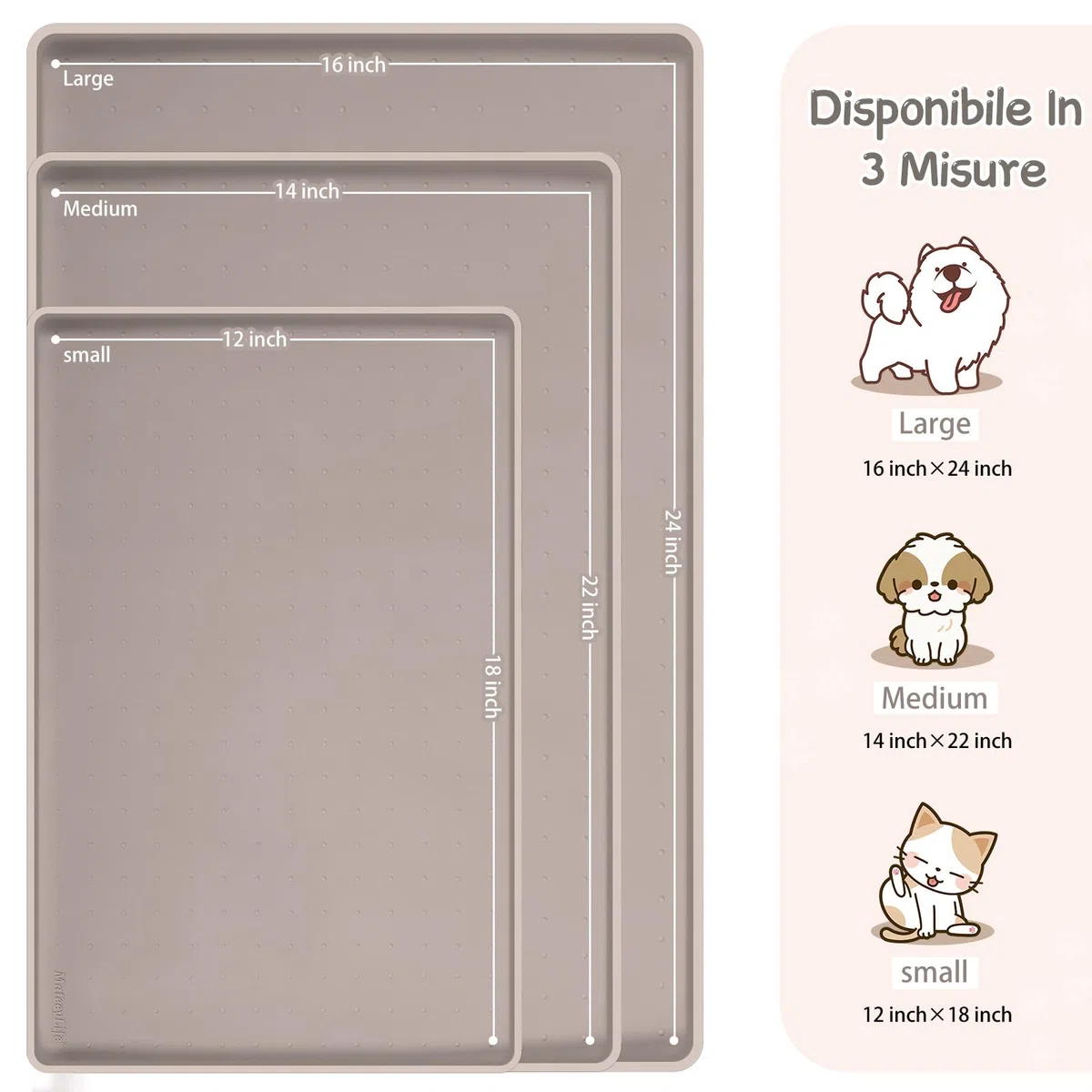 MateeyLife Tappetino Sottociotola per Cani Grande, Antiscivolo Tappetino Silicone Ciotole per Cani, Tappeto Ciotole Cane, Tovaglietta Silicone Cane, Sottociotola Cibo Gatti con Bordo, 60 x 40 cm