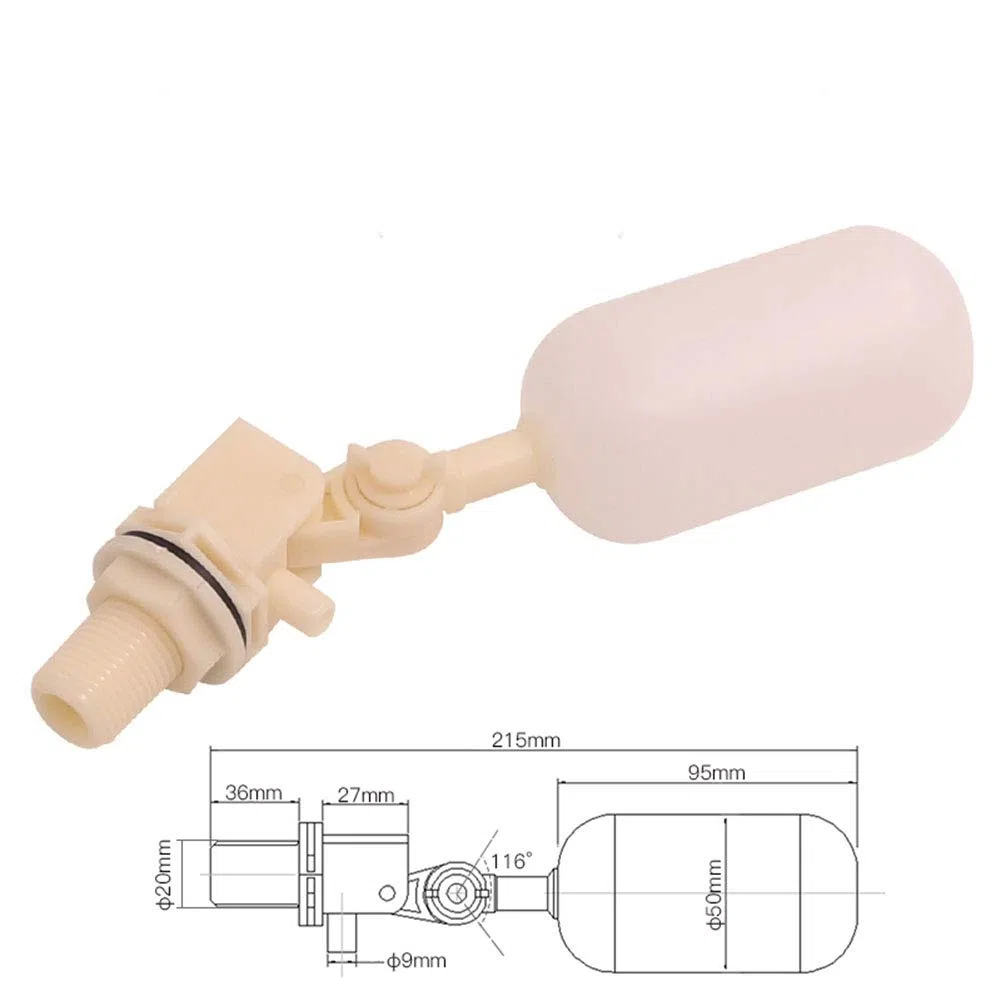 Valvola a Galleggiante per acqua da 1/2 "con Braccio Regolabile, Valvola a Sfera per Abbeveratoio Automatico per Abbeveratoio per Bovini per Cavalli, Pecore, Maiali, Cani