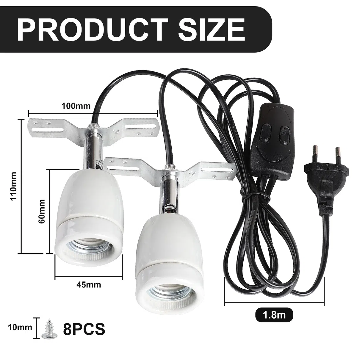 CPROSP Portalampada E27 Rettile Doppia Testa, con 2 * 25W Lampada, Lampada Riscaldante Presa con Doppio Interruttore, 1,8M Cavo e Spina, Lucertola Tartaruga UV, Presa in Porcellana Ruotabile a 360°