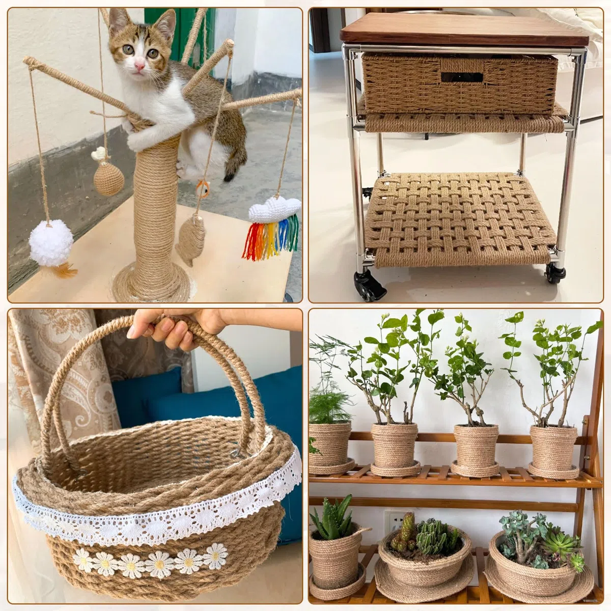 Corda Tiragraffi per Gatti in Juta Naturale 100m x 6mm Corda di Sisal per Gatti, Refil per Tiragraffi Fai da Te per Arrampicata per Casa e Giardino Decorazioni