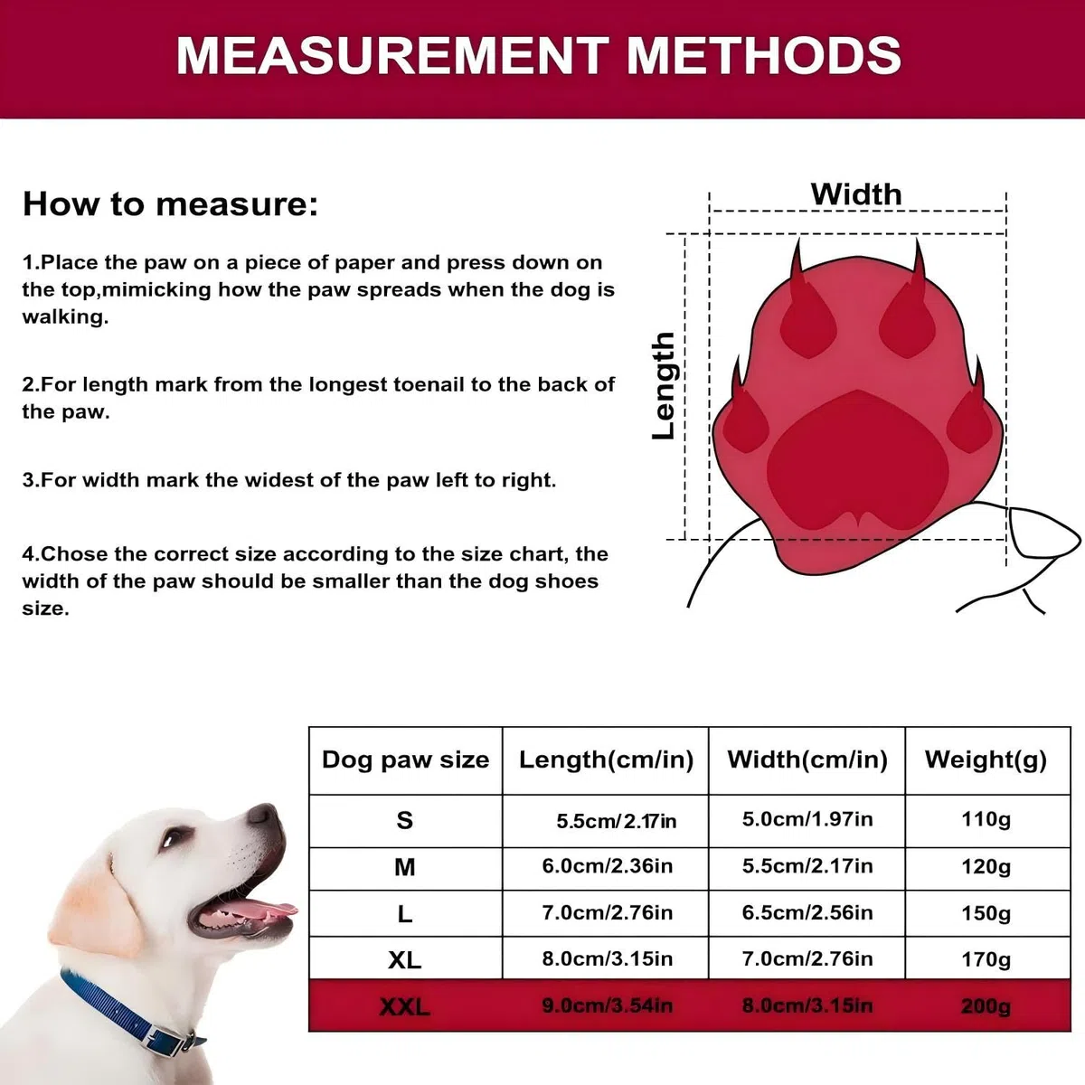 Scarpe per cani, protezione zampe, 4 pezzi, traspiranti, per cani, per attività all'aperto, estive, antiscivolo, con suola antiscivolo, per cani di taglia piccola, media e grande, rosso, XXL