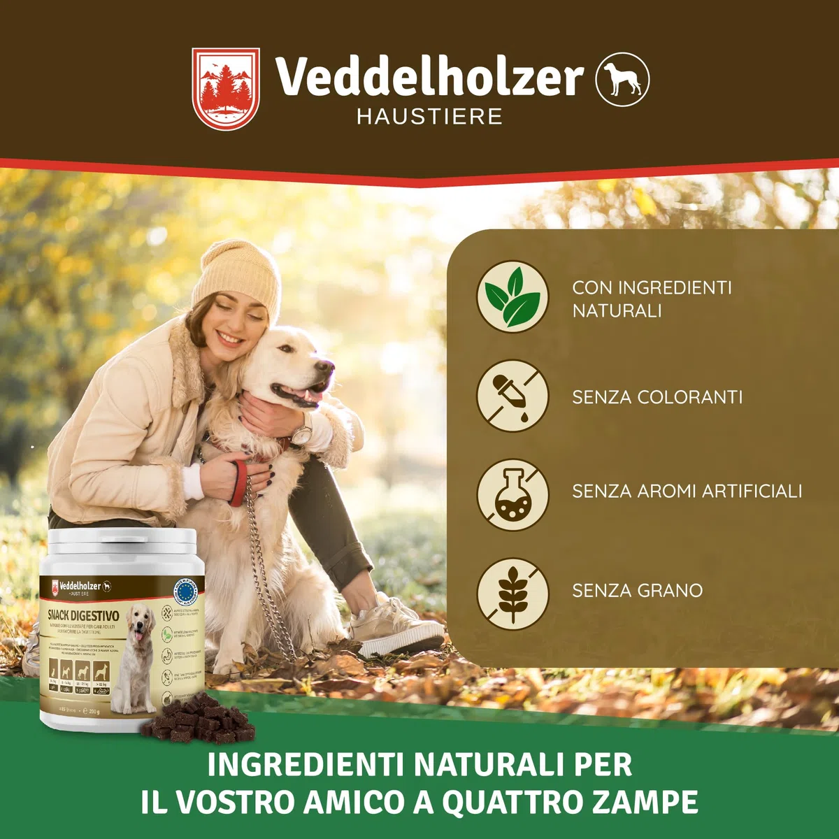 Veddelholzer cane tratta probiotici spuntino digestivo per cani accessori costruire flora intestinale tratta come integratore alimentare con ingredienti naturali