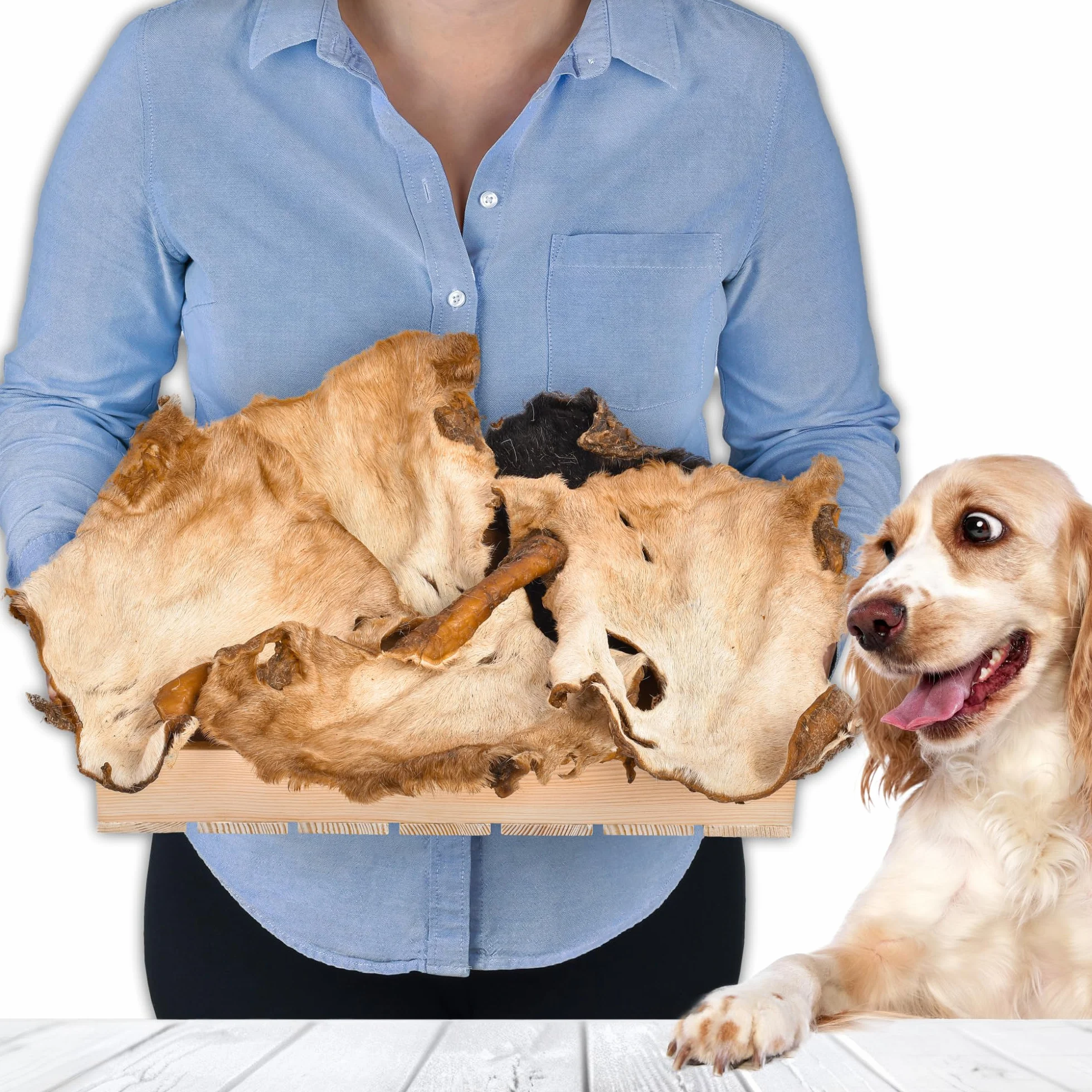 Pelle di testa di manzo con pelo per cani 1 kg (ca. 15–20 pezzi) | Pelle di testa di manzo essiccata da masticare | 100% naturale | Con pelo | Essiccata all’aria | Senza cereali