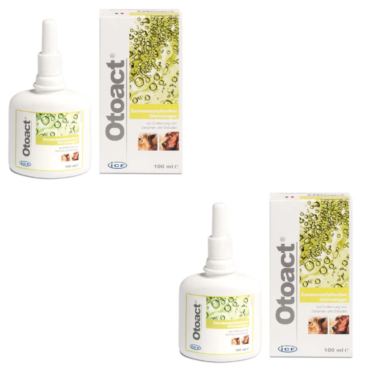 iCF OTOACT – Detergente per le orecchie – per cani e gatti – Confezione doppia – 2 x 100 ml