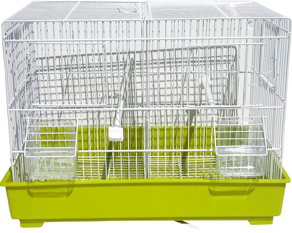 Domus Molinari Gabbia Cova per Uccelli Canarini Allevamento Riproduzione Cocorite Bengalini in Metallo Verniciato Bianco e Fondo in Plastica 44 x 26 x 33 cm