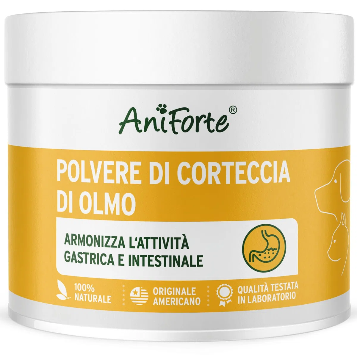 AniForte American Elm Bark Powder 100g - Slippery Elm Bark Powder Naturale per Cani e Gatti, Benessere del Tratto gastrointestinale, Supporto della Flora intestinale, apporto di vitamine