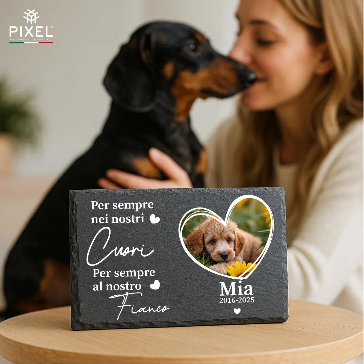 Pixel Cuore Ardesia Personalizzato con Foto e Frase | Targa Commemorativa Animali Domestici | Memoriale Cane Gatto con Immagine | Regalo Lutto Pet (Rettangolare)