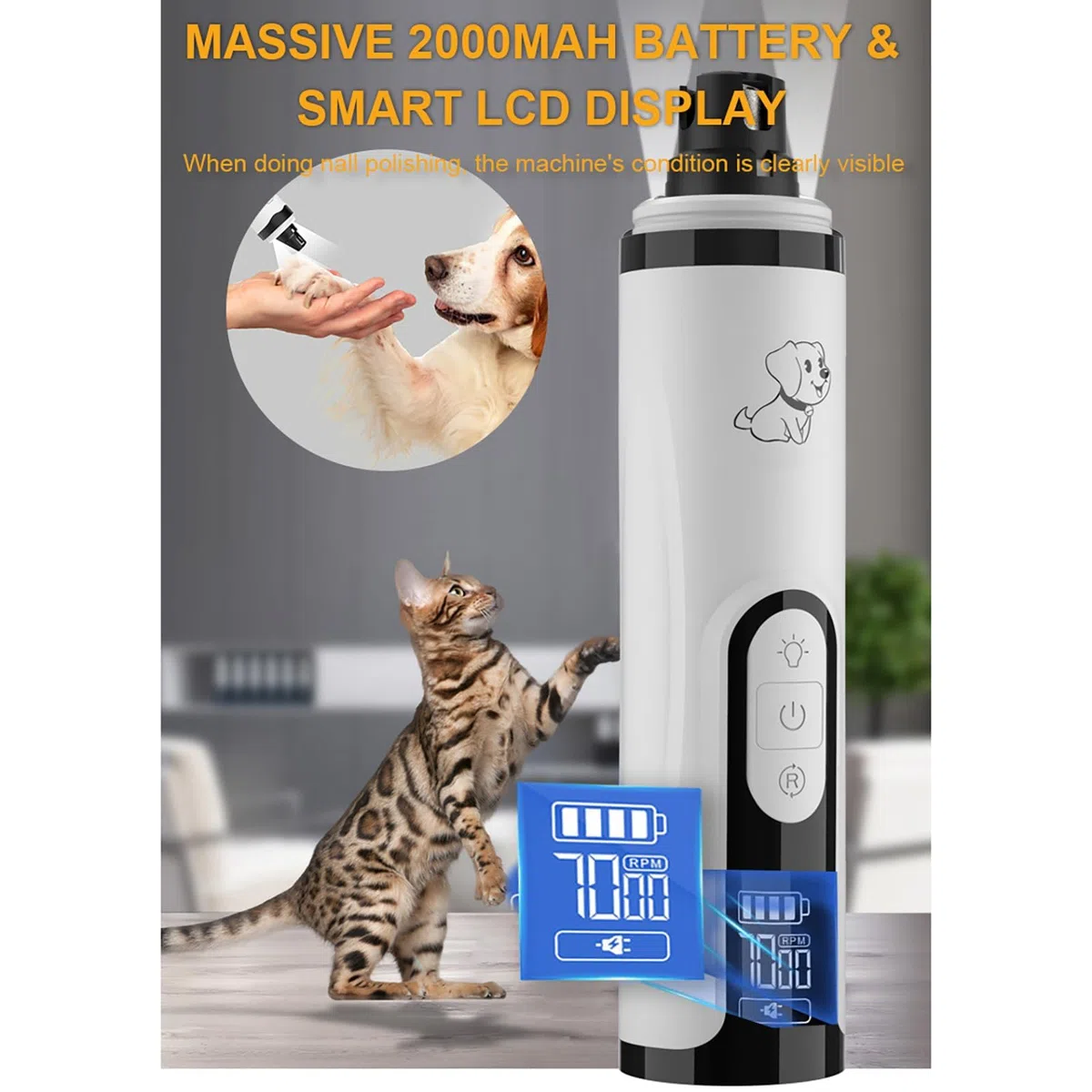 Heusom Silent Groom Pro per cani, smerigliatrice per unghie a 3 velocità, Silent Groom Pro, con luci a LED, ricaricabile tramite USB, con testine di ricambio per cani, gatti