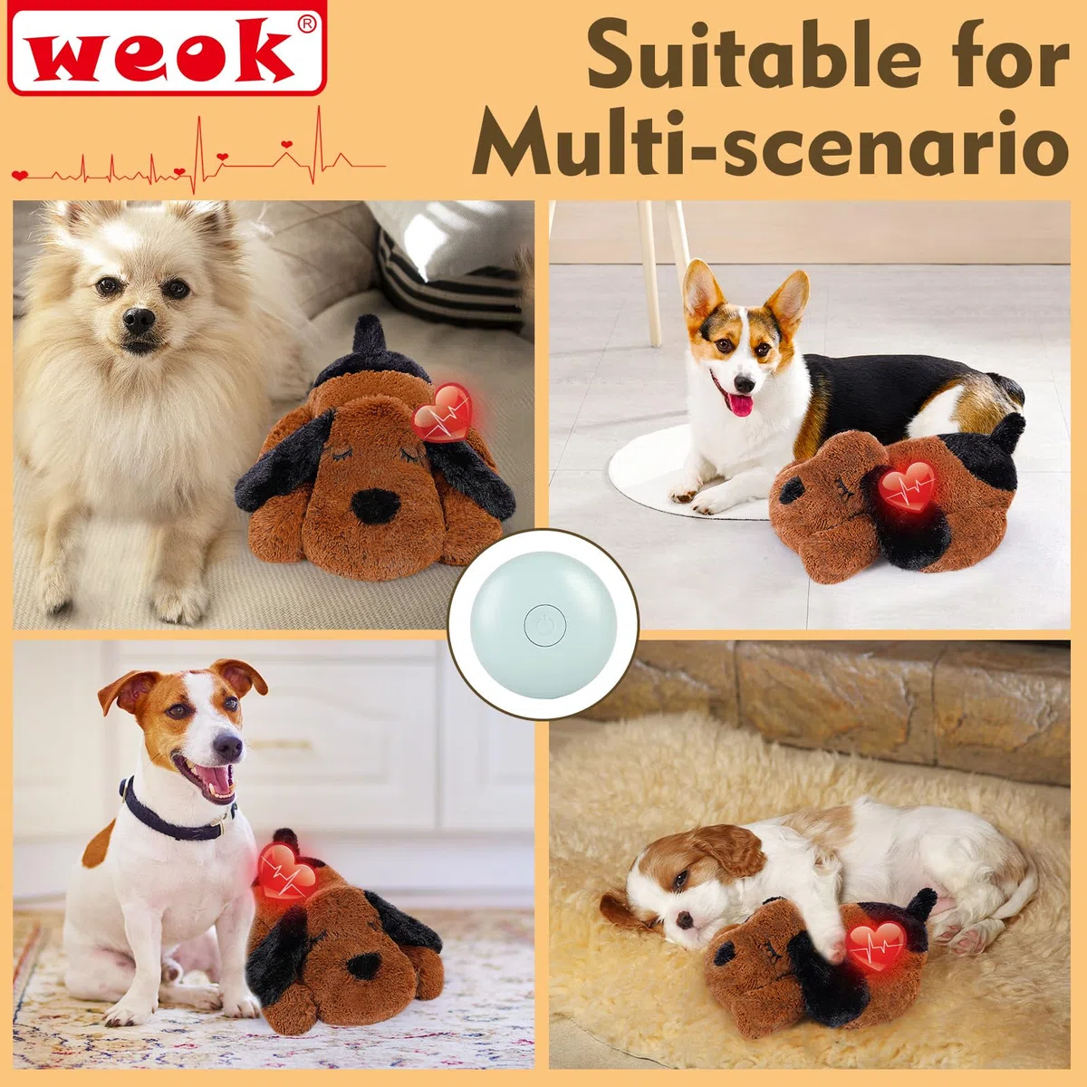Werpower WEOK Cucciolo di battito cardiaco per cani, aiuta il battito cardiaco per alleviare l'ansia del cane e aiuta calmante, giocattolo per il sonno per cani, gatti e animali domestici