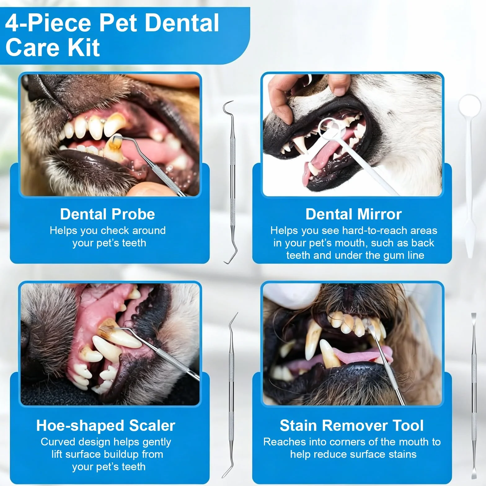 Pulitore Dentale a Ultrasuoni per Cani e Gatti Bianco – 5 Modalità con LED, Rilevamento Gengive, IPX7, Ricaricabile USB-C, Kit Completo