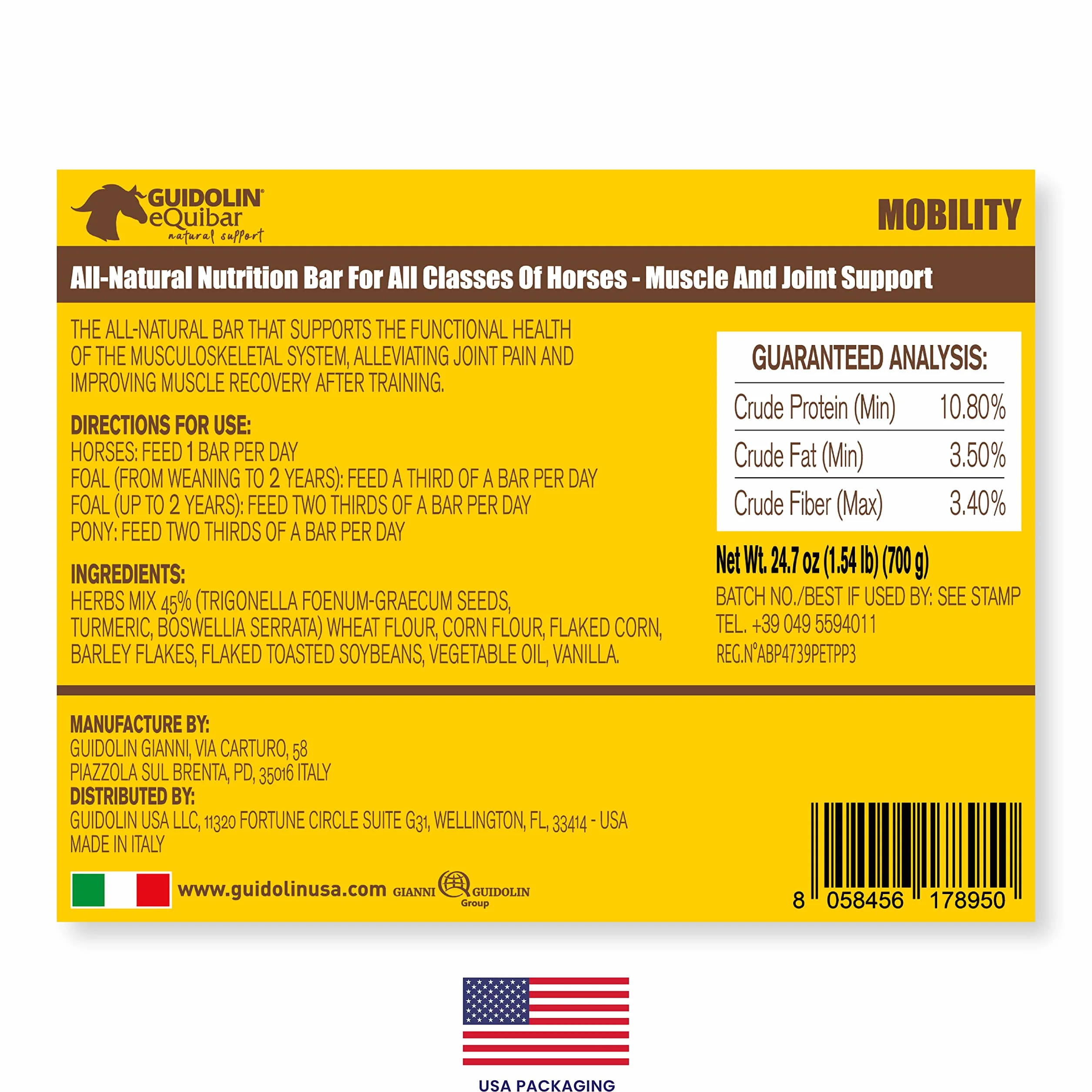 EQUIBAR Mobility: barretta naturale per il supporto di muscoli e articolazioni del cavallo - 700 gr