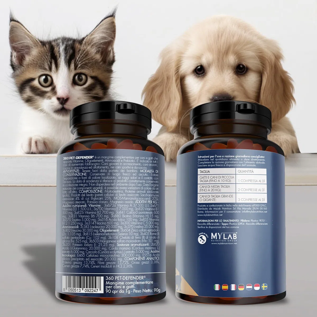 Multivitaminico per Cani e Gatti - 90 Compresse Appetibili Con 13 Vitamine, 6 Minerali, Aminoacidi e Taurina - Integratore per Tutte le Taglie ed Età