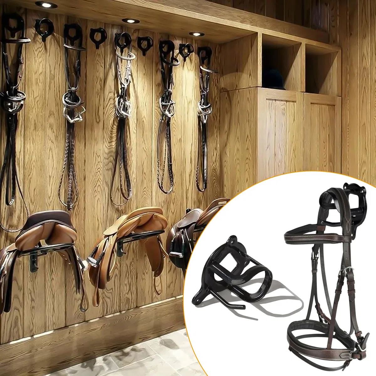 PORFOYO Equestrian Bridle Hanger - Supporto per briglie per cavalli, 6 pezzi, con tubi e vite, supporto per briglia, in metallo, per camera di sella, fienile, stalla (nero)
