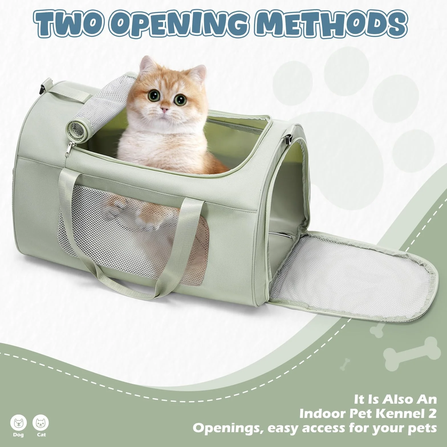 Trasportino per gatti di grandi dimensioni e cuccioli fino a 13 kg，Trasportino per Animali Portatile, pieghevole, per il trasporto di gatti e cani,verde
