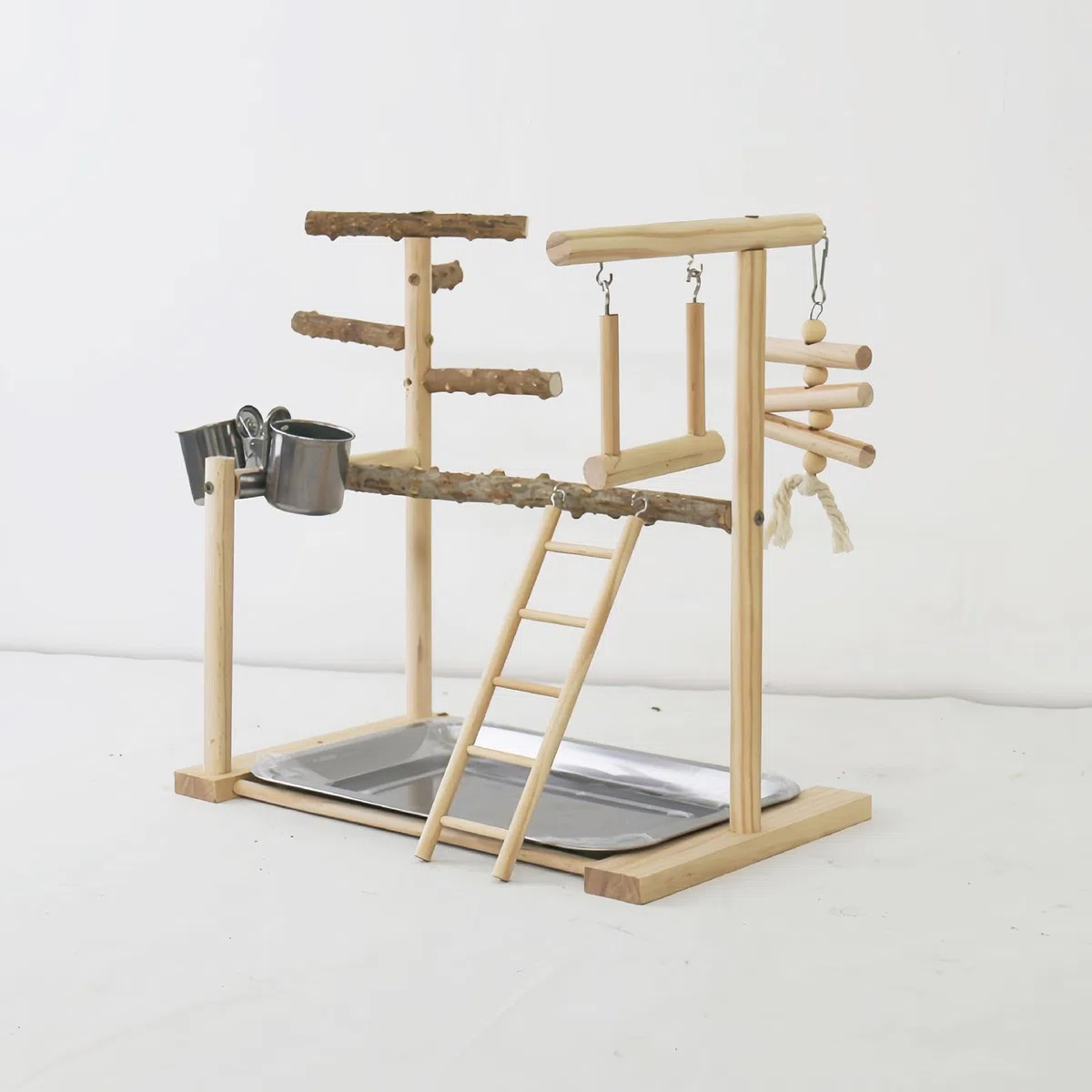Palestra per giochi per pappagalli, supporto per giochi per uccelli, Scaletta Cockatiel con vassoio e tazze, Giochi per uccelli, palestra per esercizi, box per palestra per uccelli, per gabb