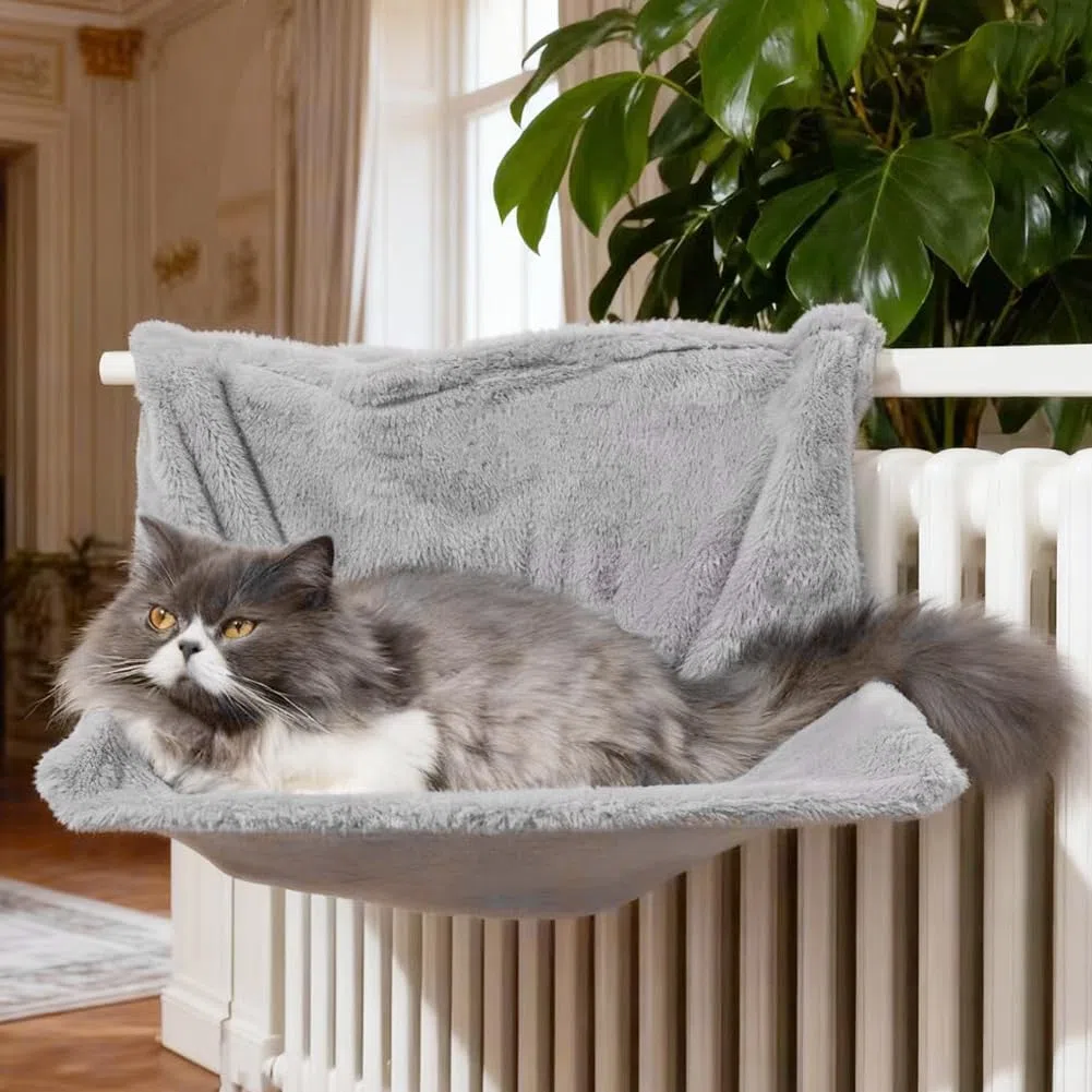 Cat Bed for Heaters, lettino riscaldante per gatti con morbido rivestimento in peluche, Cat Hammock Heating, morbido lettino riscaldante per gatti, per tutti i radiatori (grigio)