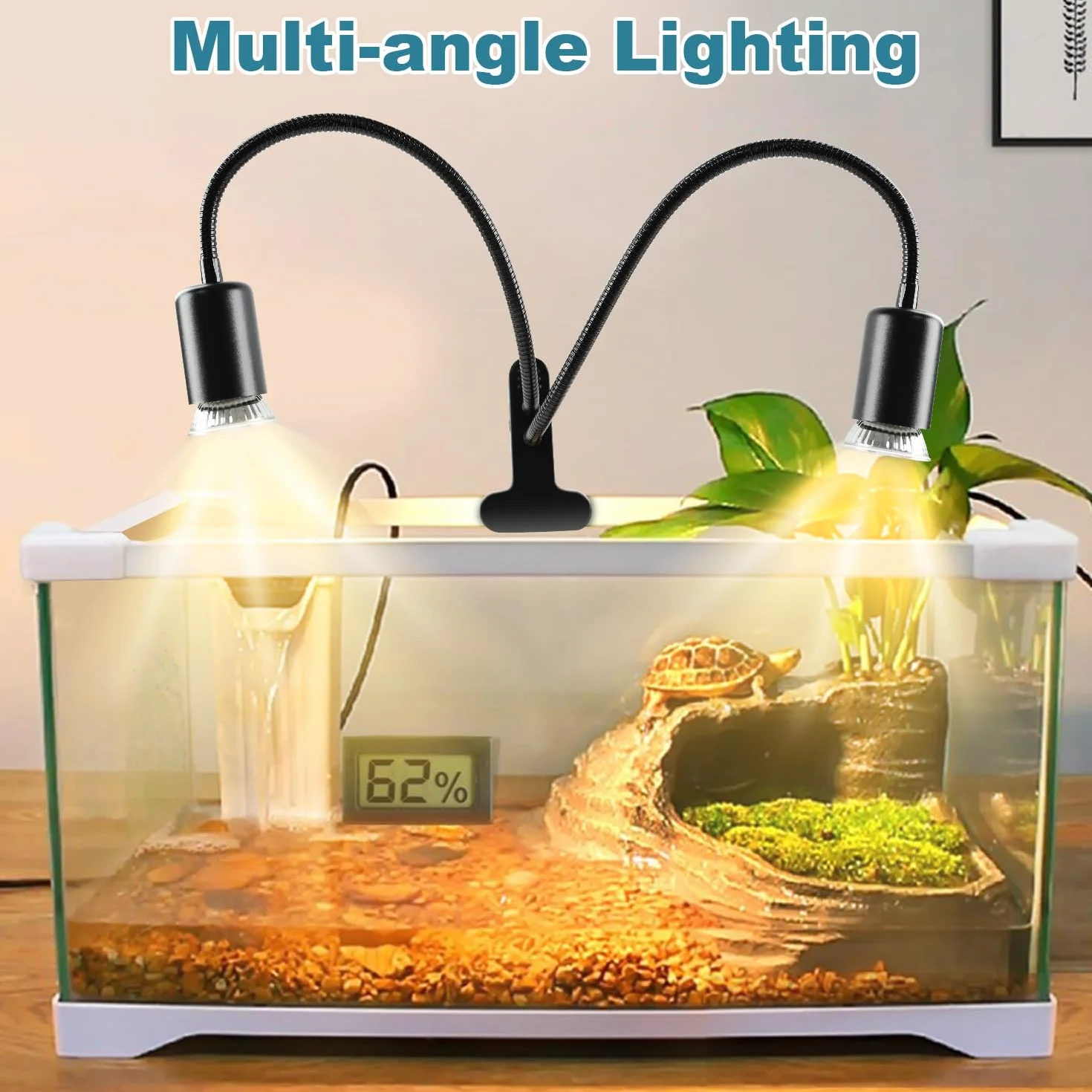 Lampada Riscaldante Tartarughe a Due Teste, 25W+50W Lampada Tartarughe Acqua E27, UVA+UVB Lampadas Riscaldante Rettile con Interruttore Timer Regolabile per Tartarughe Rettili Lucertole (Nero)