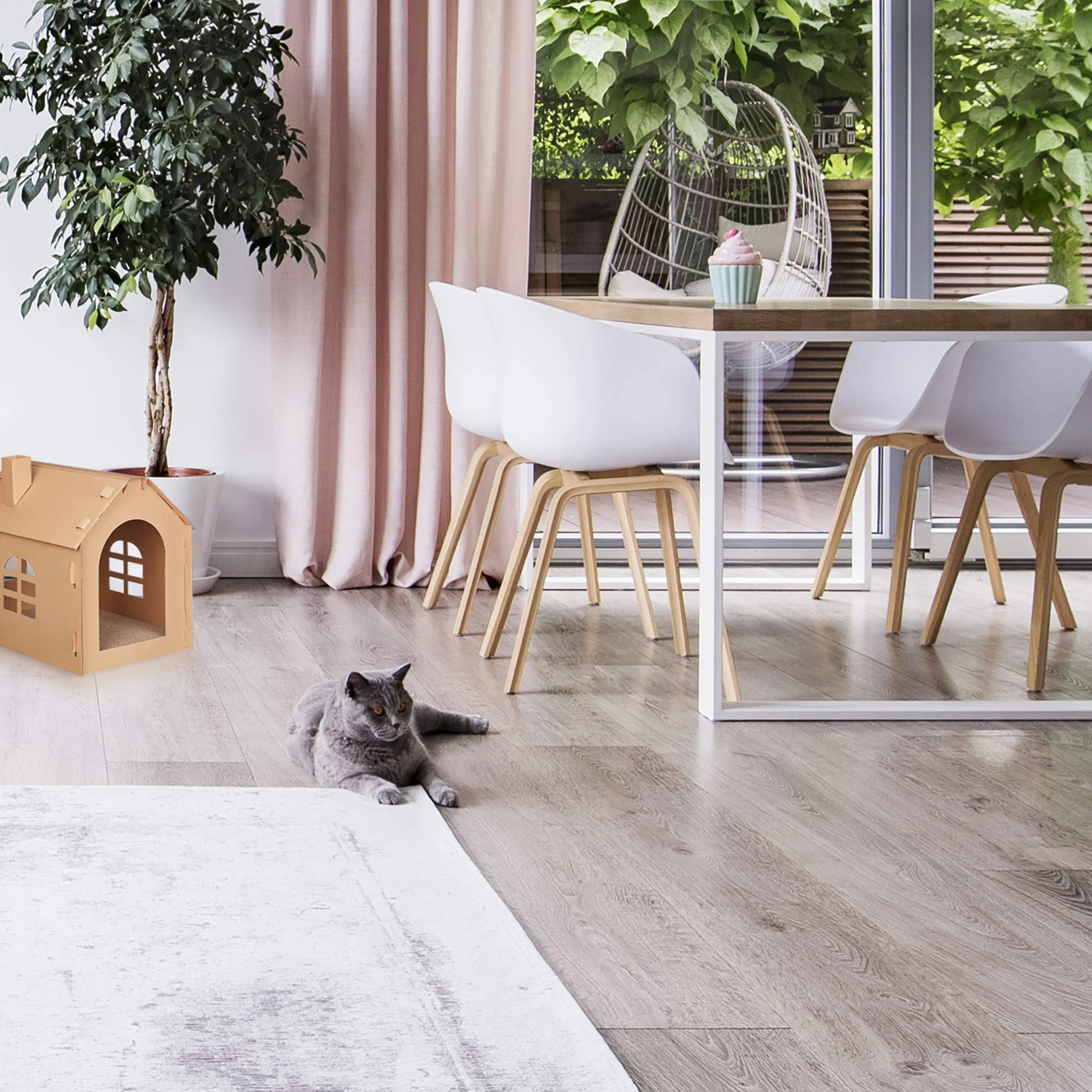 Relaxdays Casetta di Cartone per Gatti, Cuccia, Scatola per Animali Domestici, Tunnel Gioco, 46 x 36,5 x 42,5 cm,Marrone