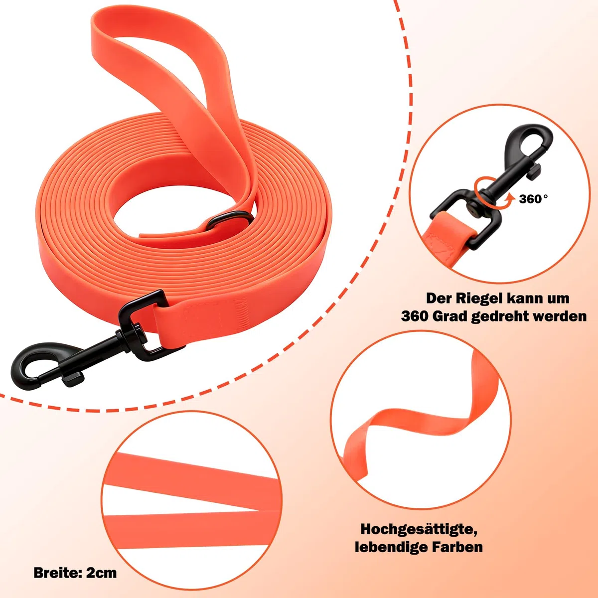 Guinzaglio impermeabile per cani, 3 m/5 m/10 m/15 m, guinzaglio antistrappo, guinzaglio per cani di taglia grande e piccola (arancione, 10 m)