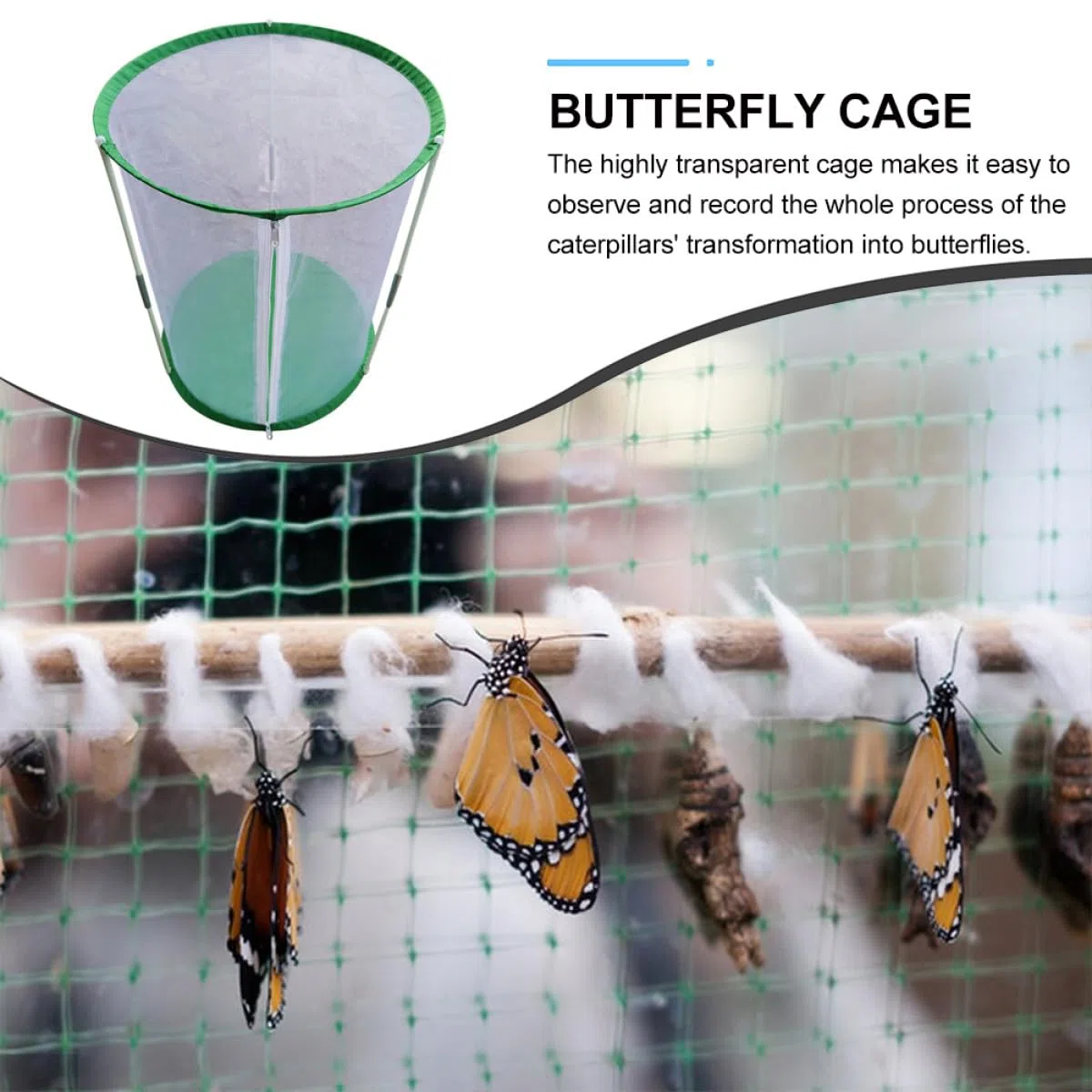 Gabbia di Allevamento per Farfalle Cilindrica Φ30×60 Cm in Rete Trasparente Cerniera Apribile, Habitat Portatile per Osservazione e Incubatrice per Insetti, Adatta per Spazi