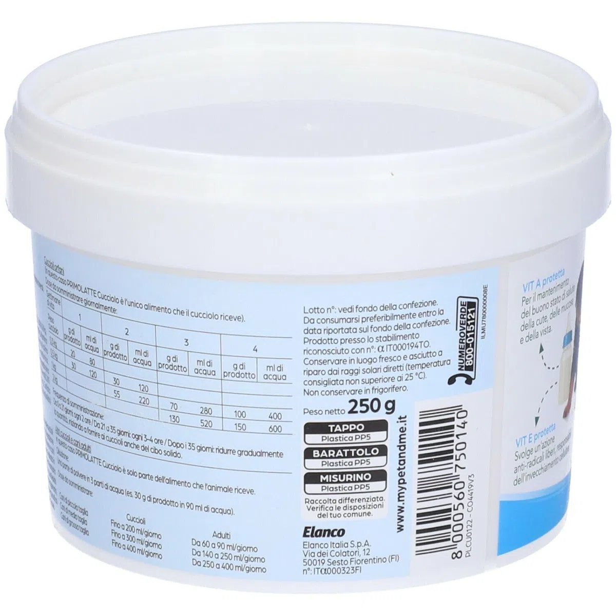 ELANCO | Primo Latte Cucciolo 250 gr, mangime completo d'allattamento per il cucciolo fino allo svezzamento