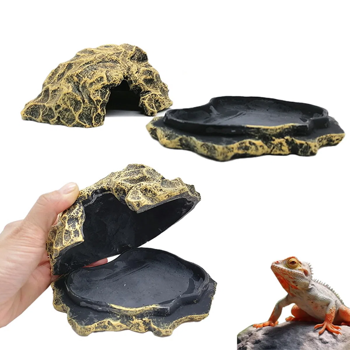 Tana Per Rettili | Roccia Finta in Resina Caverna per Drago Barbuto per Terrario | per Acquario Paesaggio Zona per Prendere il Sole Decorazione per Tartarughe d'Acqua Gamberi Granchi