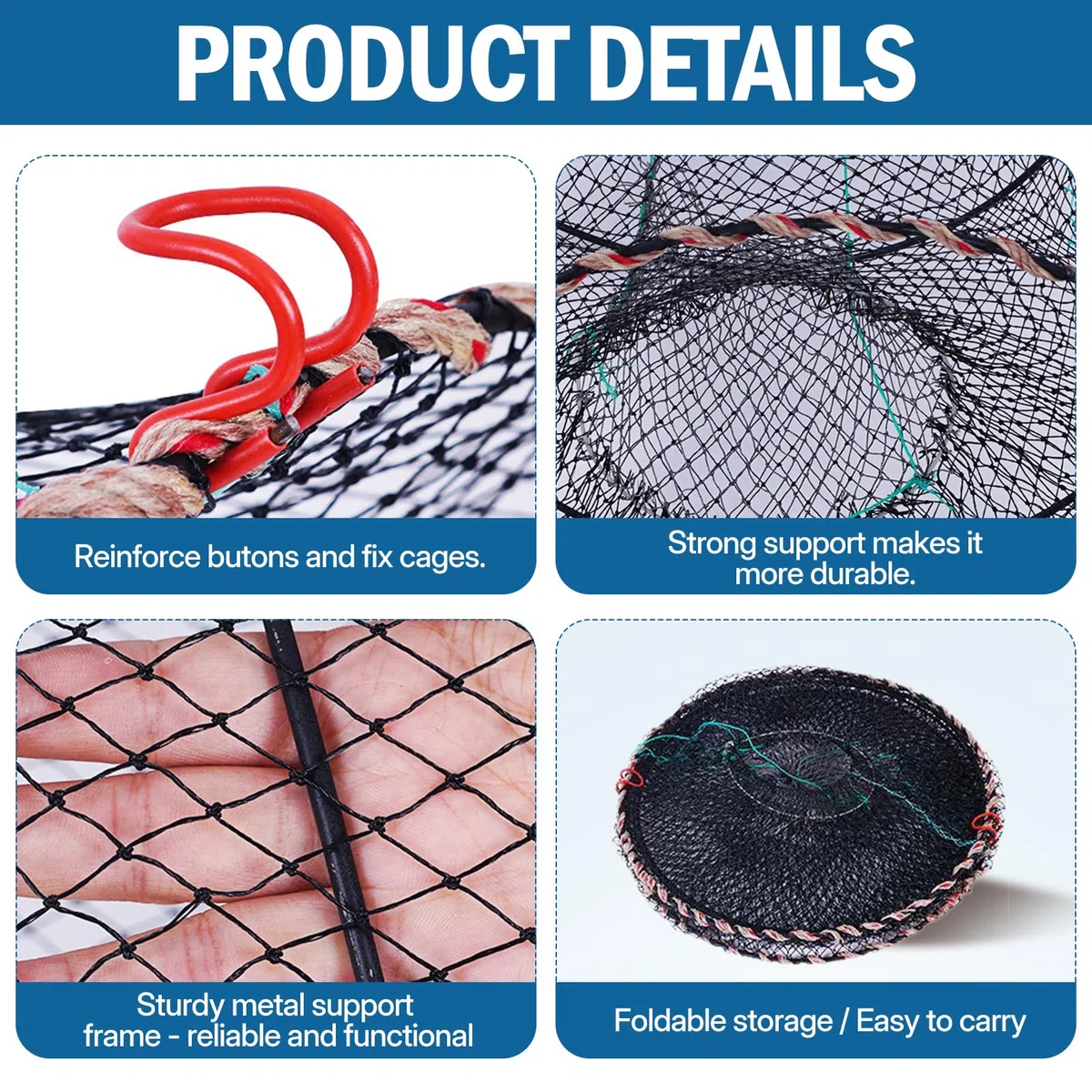 NEUSID Set di 2 reuse pieghevoli per il cancro con 4 sacchetti per mangime, 30 x 60 cm, pesci esca rotonda per pesca di granchi, gamberetti, aragosta, anguilla