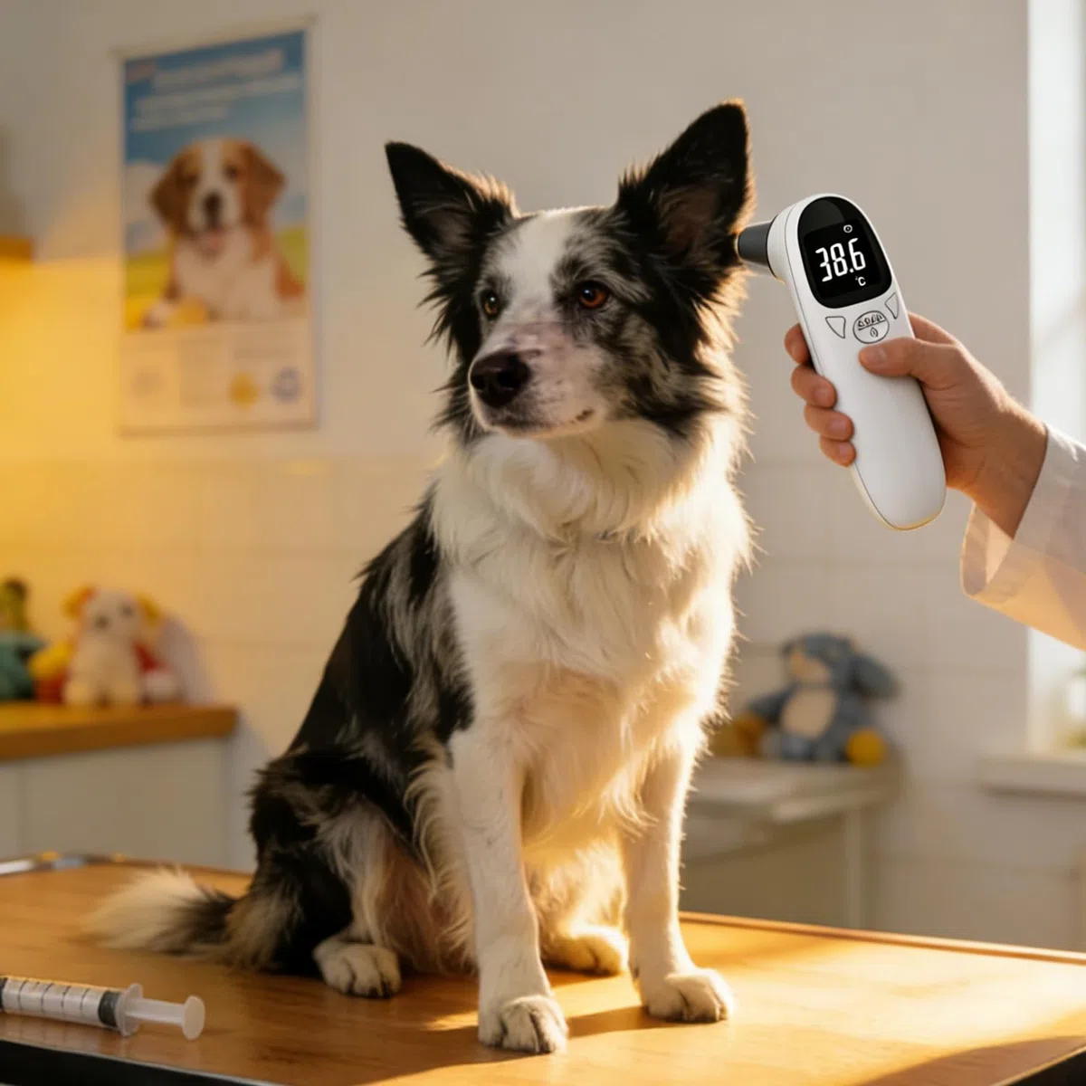Termometro auricolare per cani e gatti, 12,8 x 3,9 cm, termometro auricolare portatile per gatti, cani, mucche, ferd (bianco)