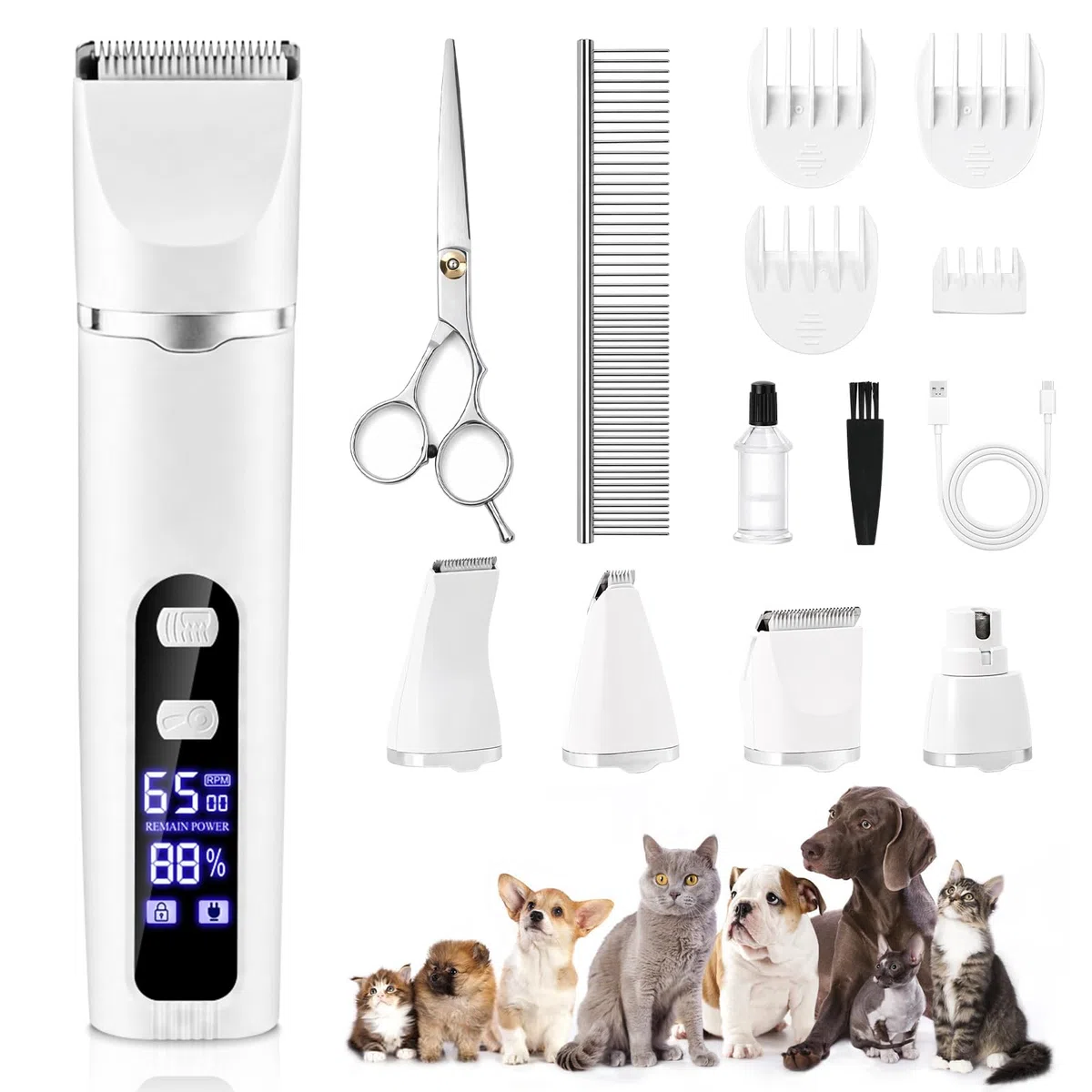 4 in 1 Tosatrice per Cani,Rasoio per cani,Tosatore per cani,Tagliacapelli animali,Tosatrice per Animali Domestici,con 4 testine multiuso,per corpi,zampe,occhi,orecchie,viso