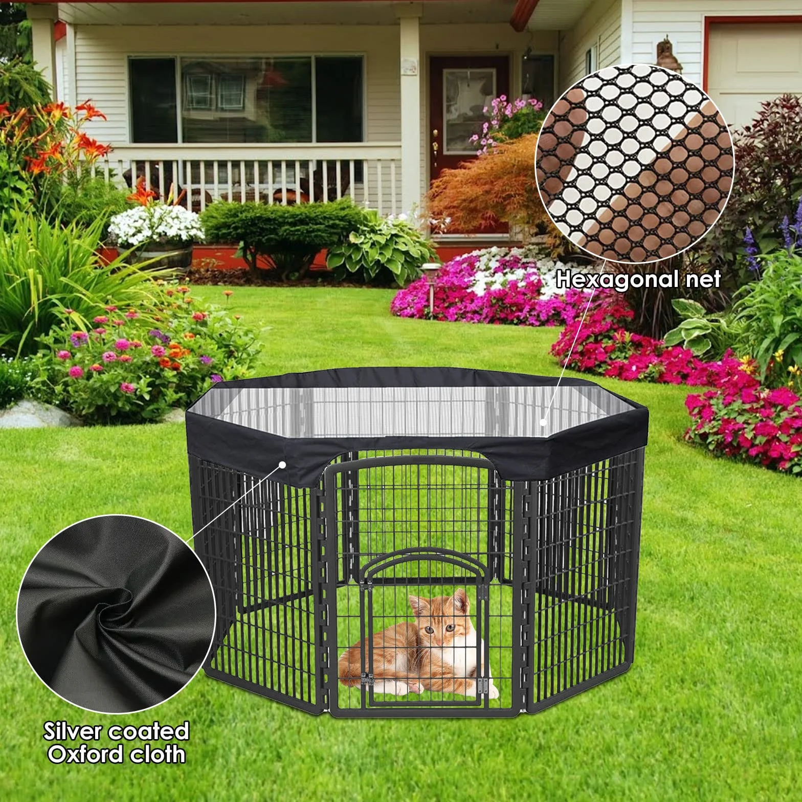 iFCOW Copertura per Box per Cani di Grandi Dimensioni - 61 cm, a Prova di Sole e Pioggia, per 8 Pannelli Box all'Aperto