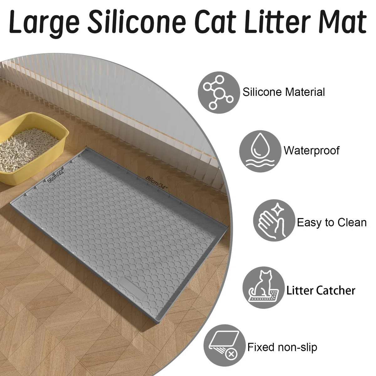Tappetino in silicone per lettiera per gatti grande 86cm x 56cm,tappetino per gatti per lettiera, antiscivolo e impermeabile, bordi rialzati