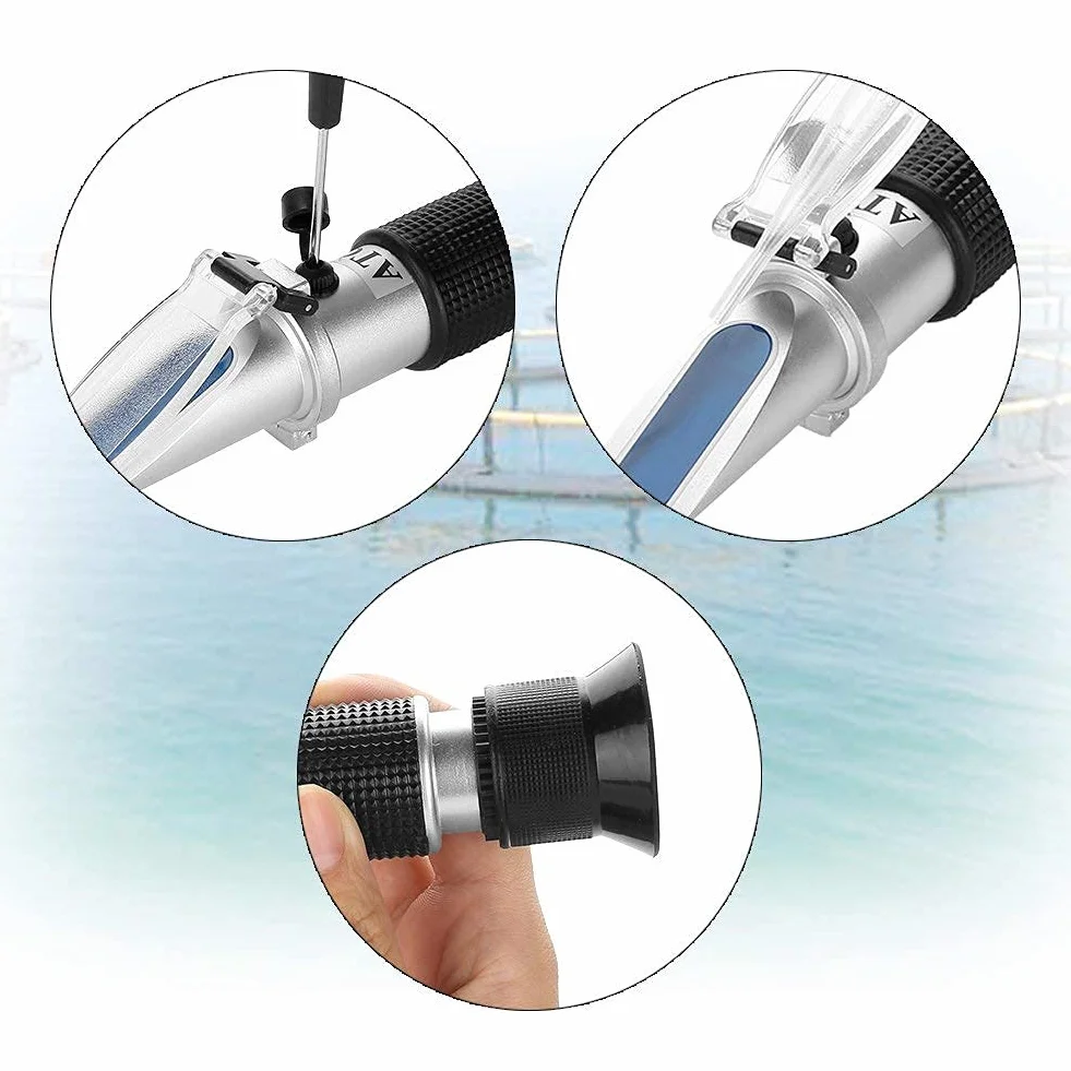 Fdit Salinità dell'Acqua Marina Acquario Ottica Rifrattometro Temperatura ATC Digitale 0-10%