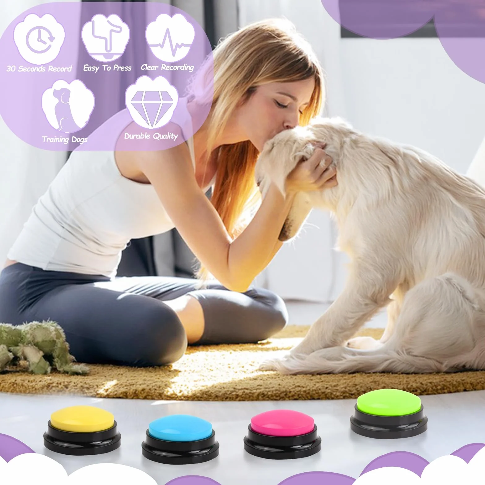 5 Pcs Pulsanti per Cani Parlare per Comunicazione e Addestramento, Cane Pulsante di Registrazione Vocale, Registrabili Cani Parlanti Bottone Cicalino Pulsante di Comunicazione per Animali Domestici