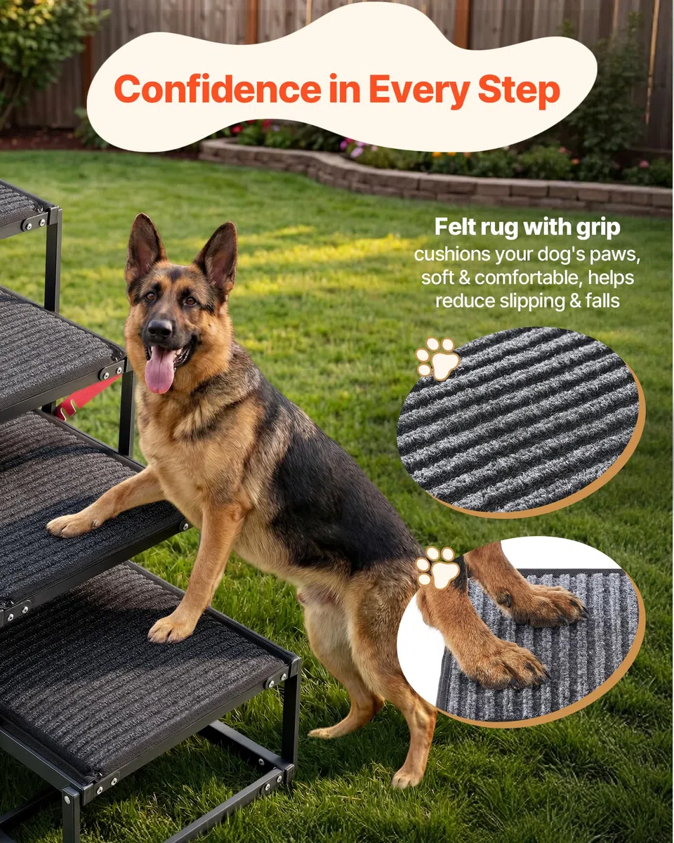 VEVOR Scaletta Pieghevole per Auto per Animali Domestici, Scala Pieghevole a 4 Gradini per SUV Camion Letti Divani per Animali Domestici Carico max 90,72 kg Superficie Antiscivolo, Extra Large