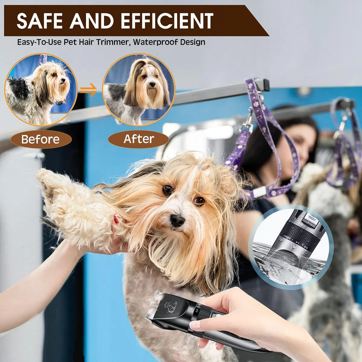 Tosatrice per Cani pelo Lungo Professionale, Rasoio Pelo Lungo per Gatti Macchinetta, Adatto per Peli di Animali Domestici Spessi e Opachi, Impermeabile IPX7, Ricaricabile, Basso Rumore