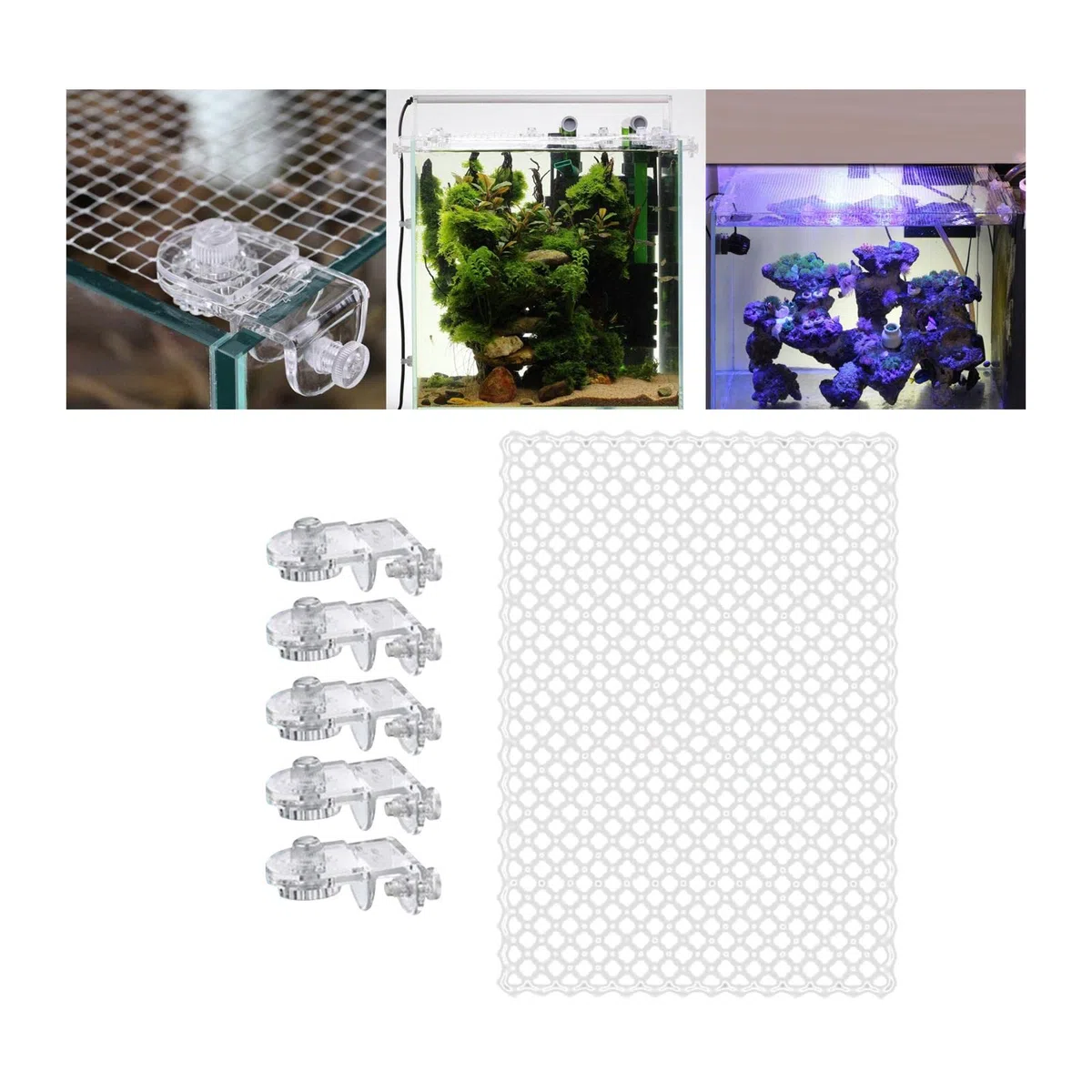 LOVIVER Rete Trasparente Rete Protezione Acquario Anti-Salto Fai-da-Te per acquari Schermo ad Aria Rete Portatile con Supporto Fisso Schermo 53x70cm