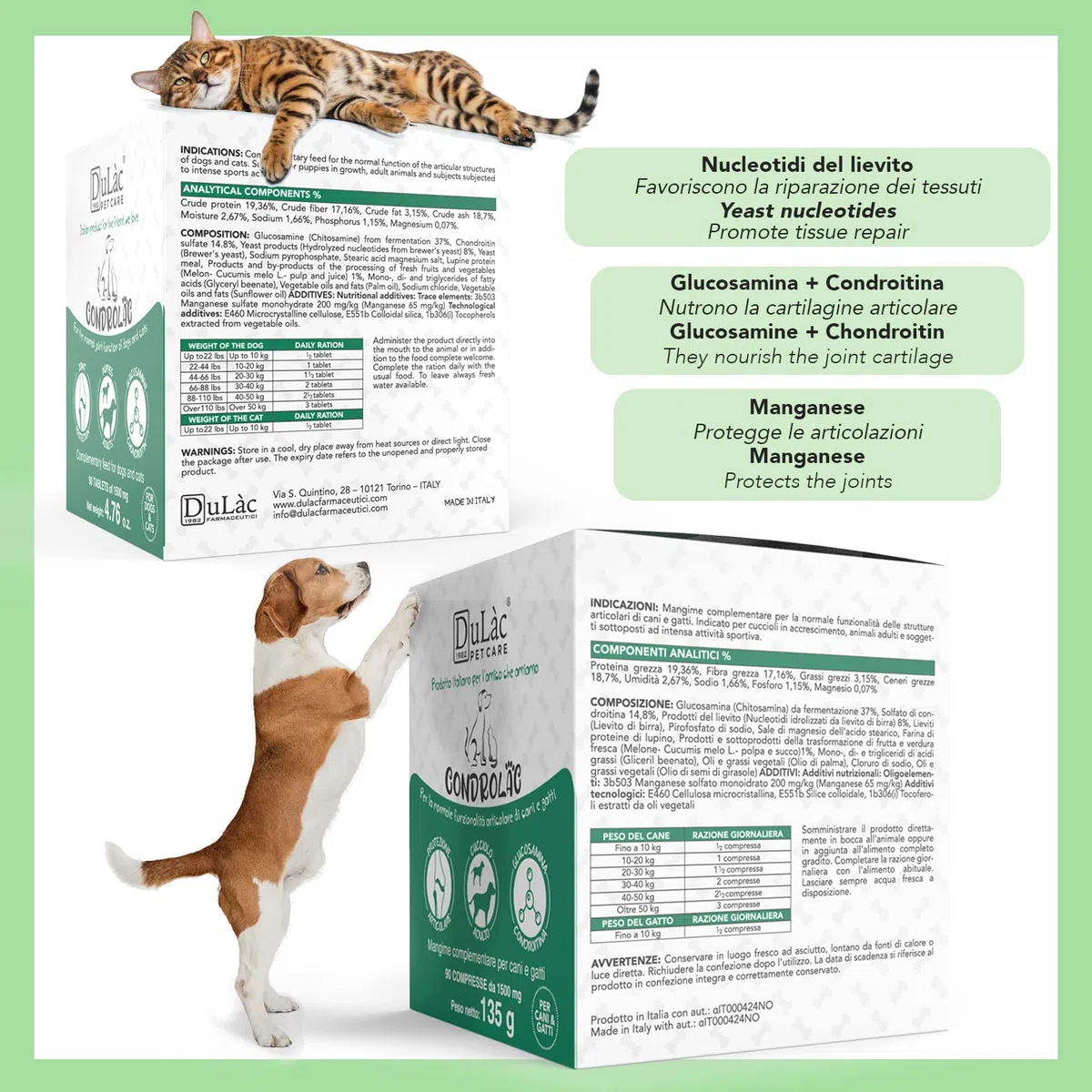 Dulac - Condrolac Integratore Articolazioni Cane e Gatto, 90 Compresse, con Glucosamina e Condroitina, Favorisce la mobilità delle Articolazioni, Ideale per tutte le Razze e Taglie, Made in Italy