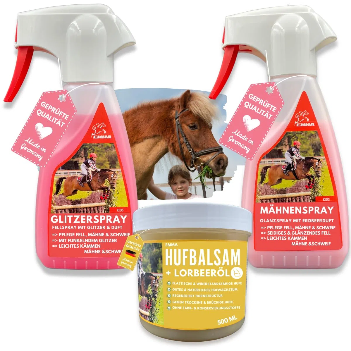 Spray per la criniera del cavallo I Spray glitterato per il manto e il pelo lungo I Grasso per zoccoli glitterato Set per la cura del cavallo 3 pezzi Spray per la coda con glitter rosa 500ml 2*250ml