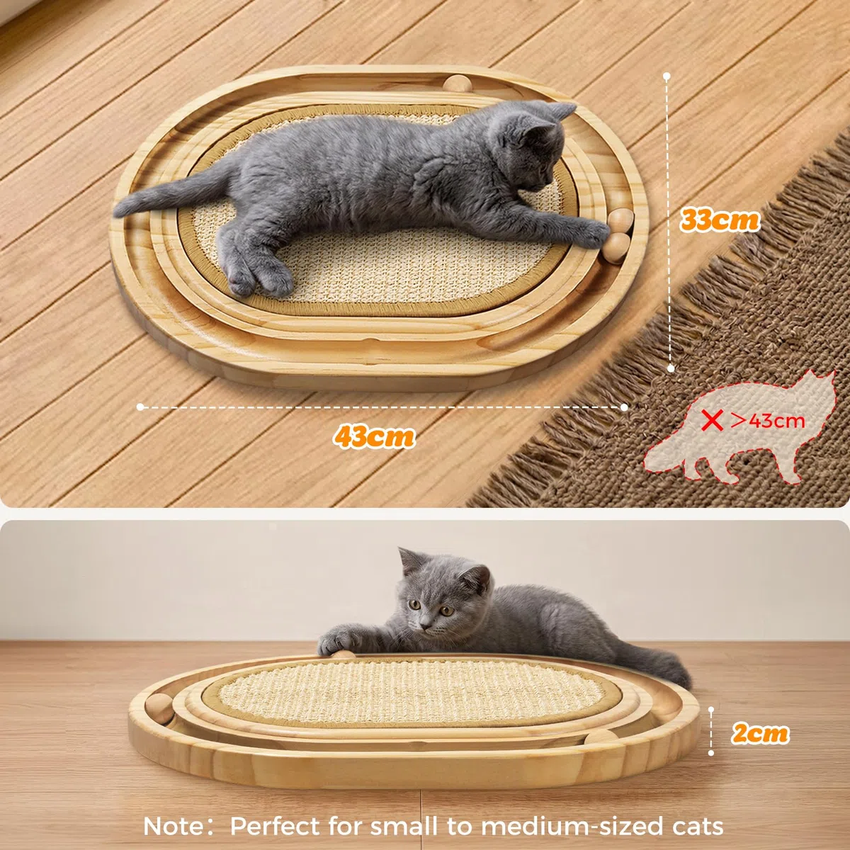 Gimars Tiragraffi Ovale per Gatti in Sisal Naturale, Gioco Interattivo 3-in-1 con Pista in Legno e Palline Ruotanti, Cuccia Letto e Tappetino Antiscivolo per l'Intrattenimento dei Gatti in Casa