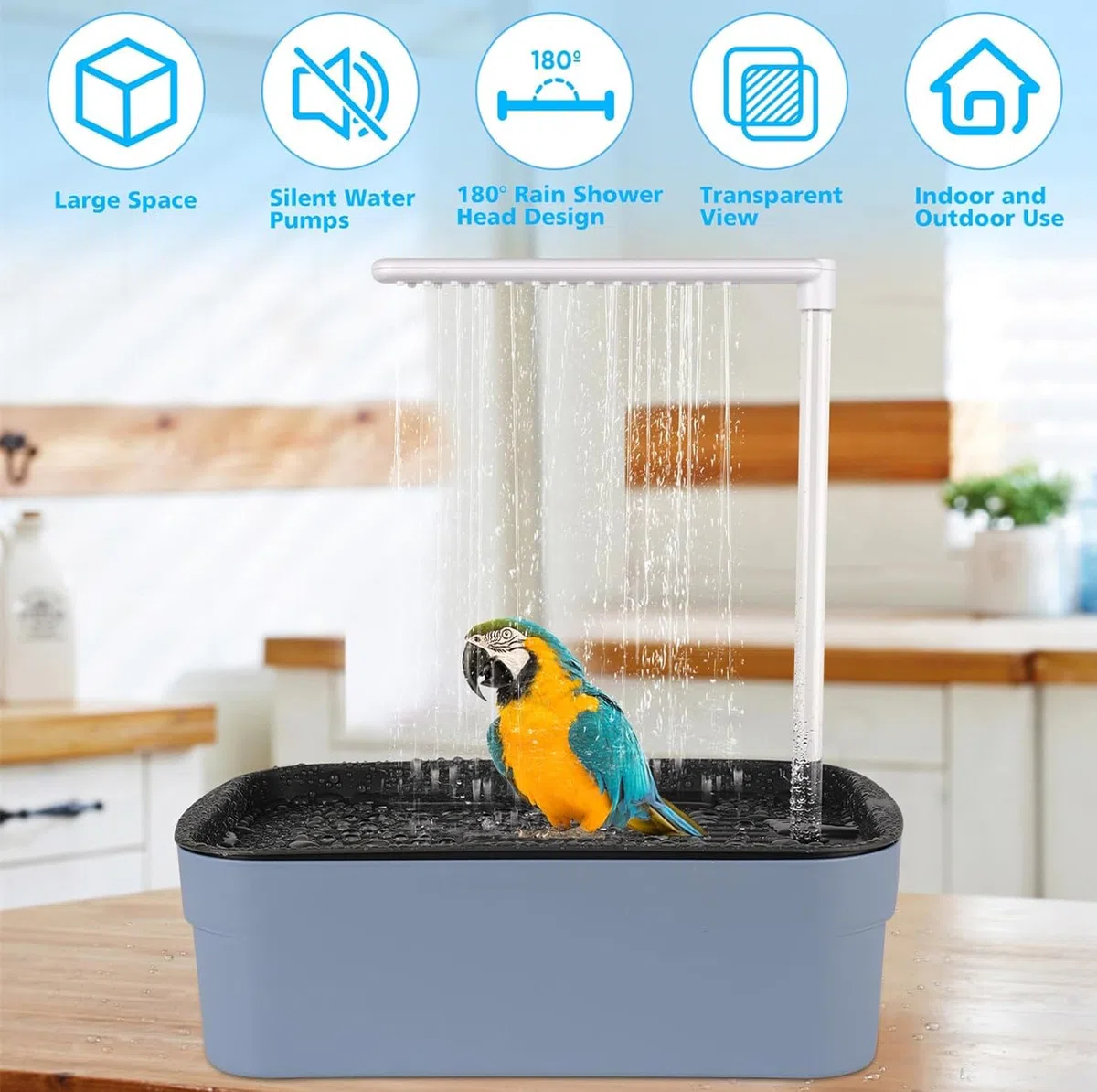 Vasca da Bagno per Uccelli, Vasca Automatica con Doccia, Automatico Uccello Vasca da Bagno,Pompa dell'Acqua USB,Vasca per Uccelli, 2 Pietre Molar-Grigio